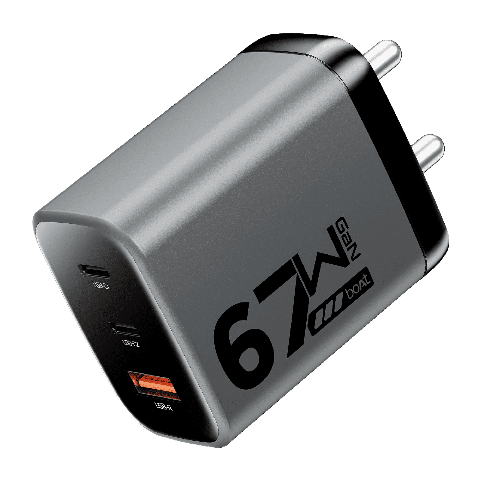 boAt 67W Type A & Type C 3-Port Fast Charger (Adapter Only, 12-Layer Smart IC Protection, Ash Grey) boAt 67W Type A & Type C 3-Port Fast Charger (Adapter Only, 12-Layer Smart IC Protection, Ash Grey)_1