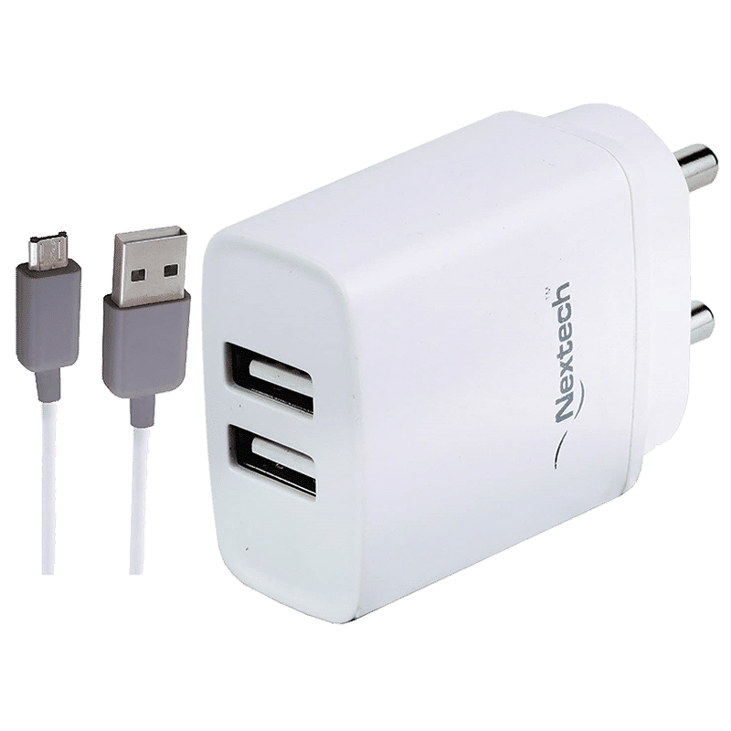 Buy Nextech 2-Port Fast Charger (Type A to Micro USB Cable, White ...