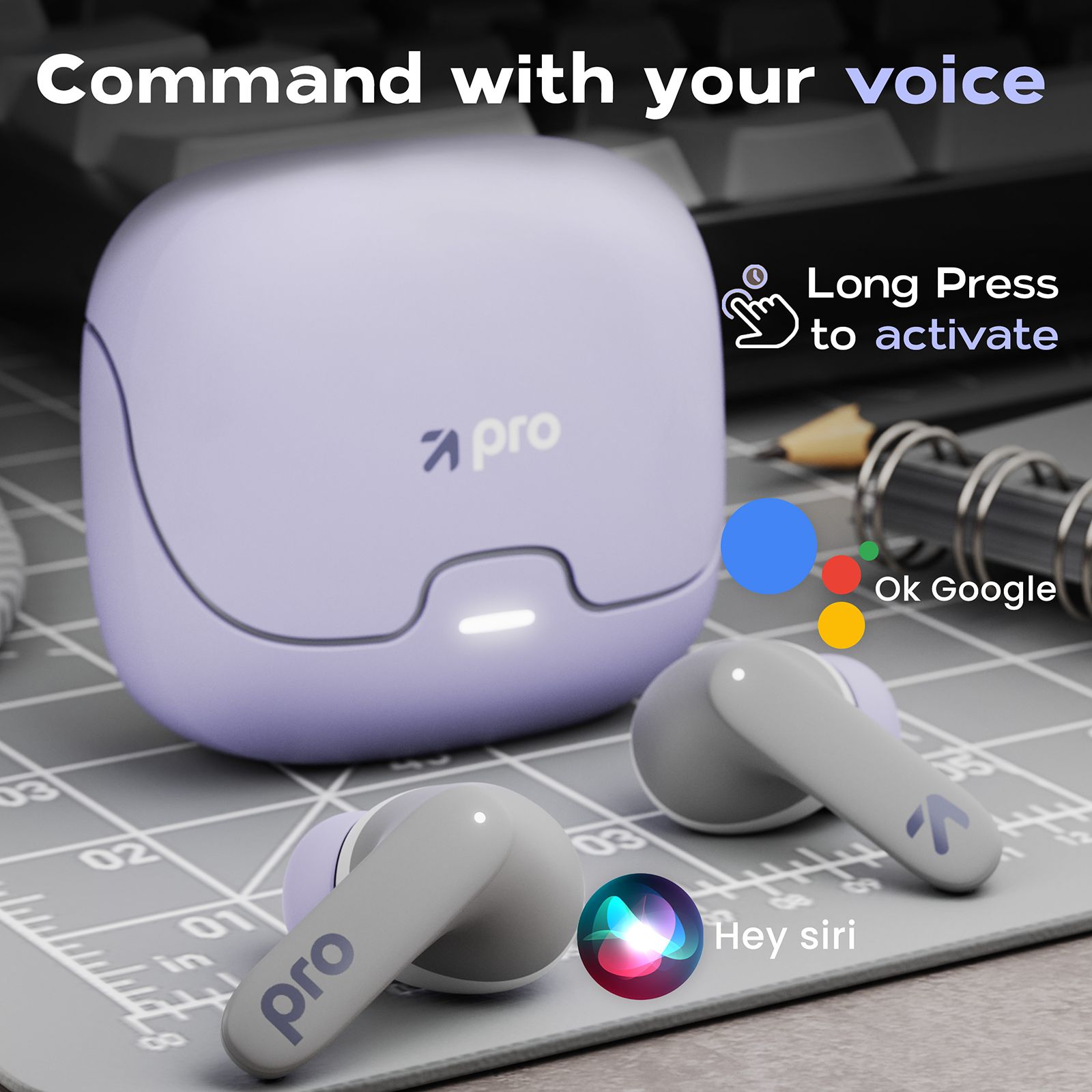 GOBOULT Z40 Pro TWS Earbuds with Environmental Noise Cancellation (IPX5 Water Resistant, Fast Charging, Pro Lavender)_4