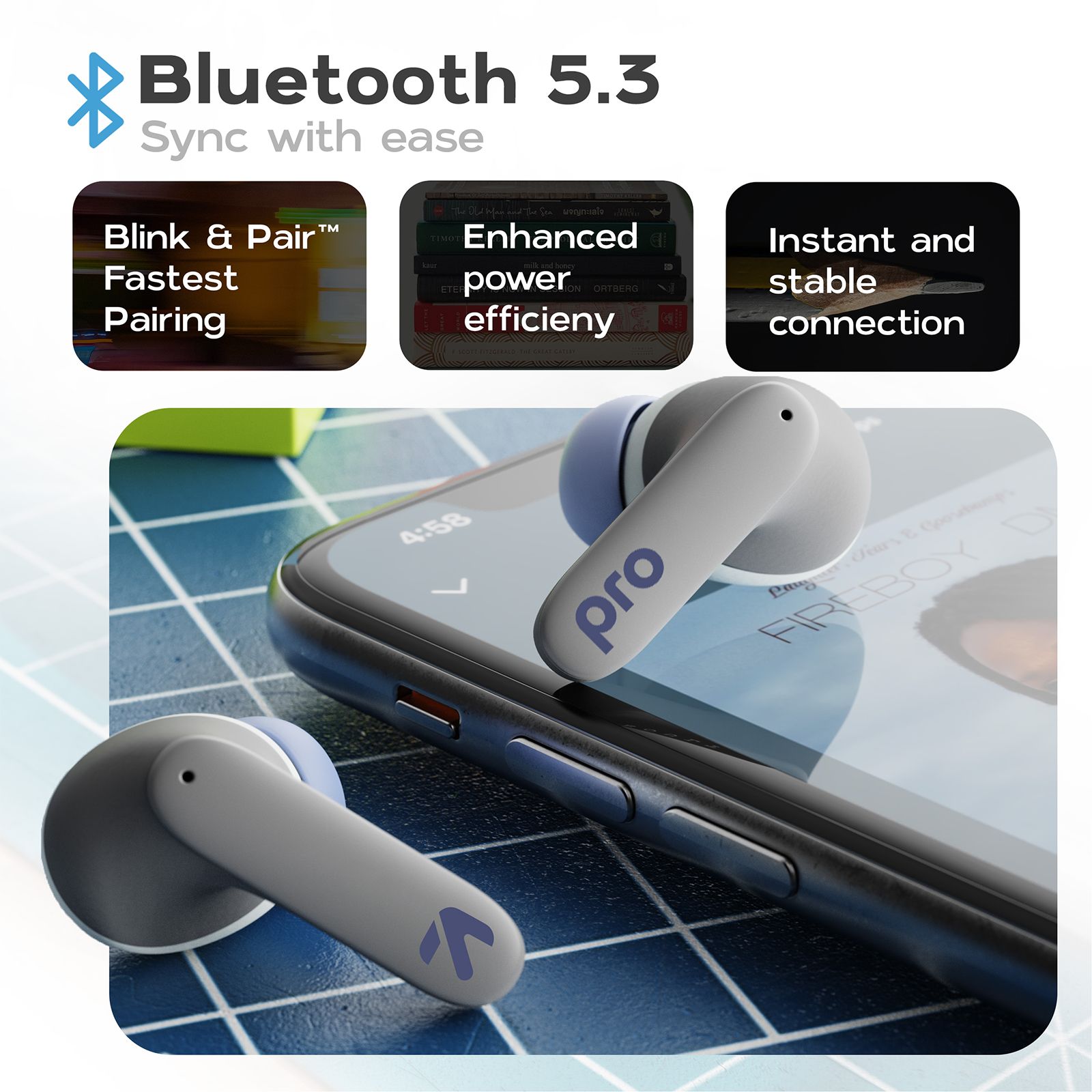 GOBOULT Z40 Pro TWS Earbuds with Environmental Noise Cancellation (IPX5 Water Resistant, Fast Charging, Pro Lavender)_6