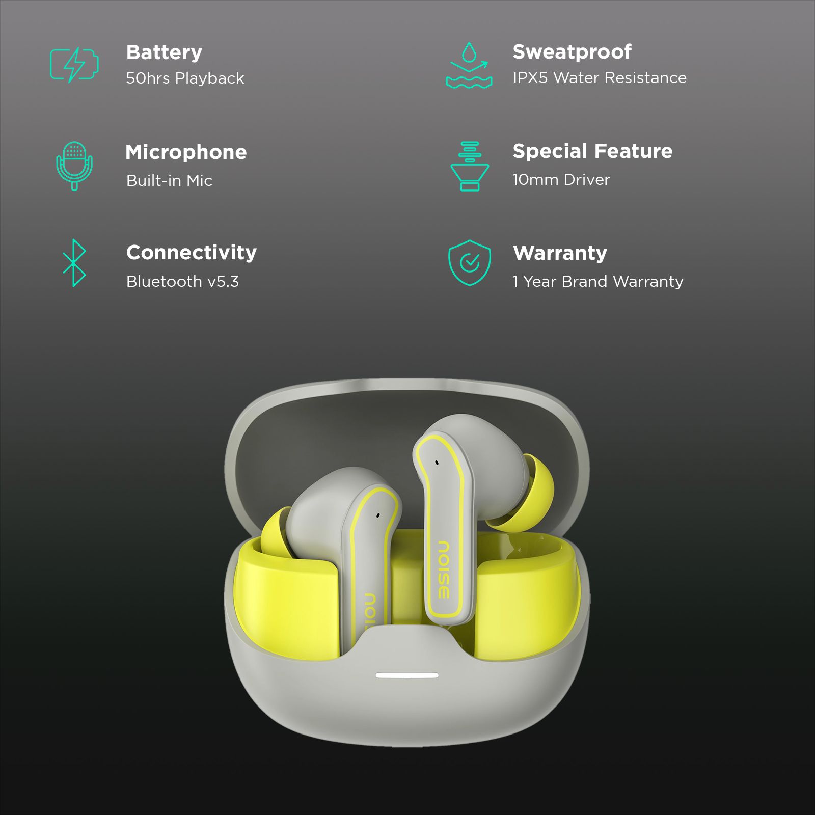noise Pop Buds TWS Earbuds with Environmental Noise Cancellation (IPX5 Water Resistant, Hyper Sync, Steel Pop)_2