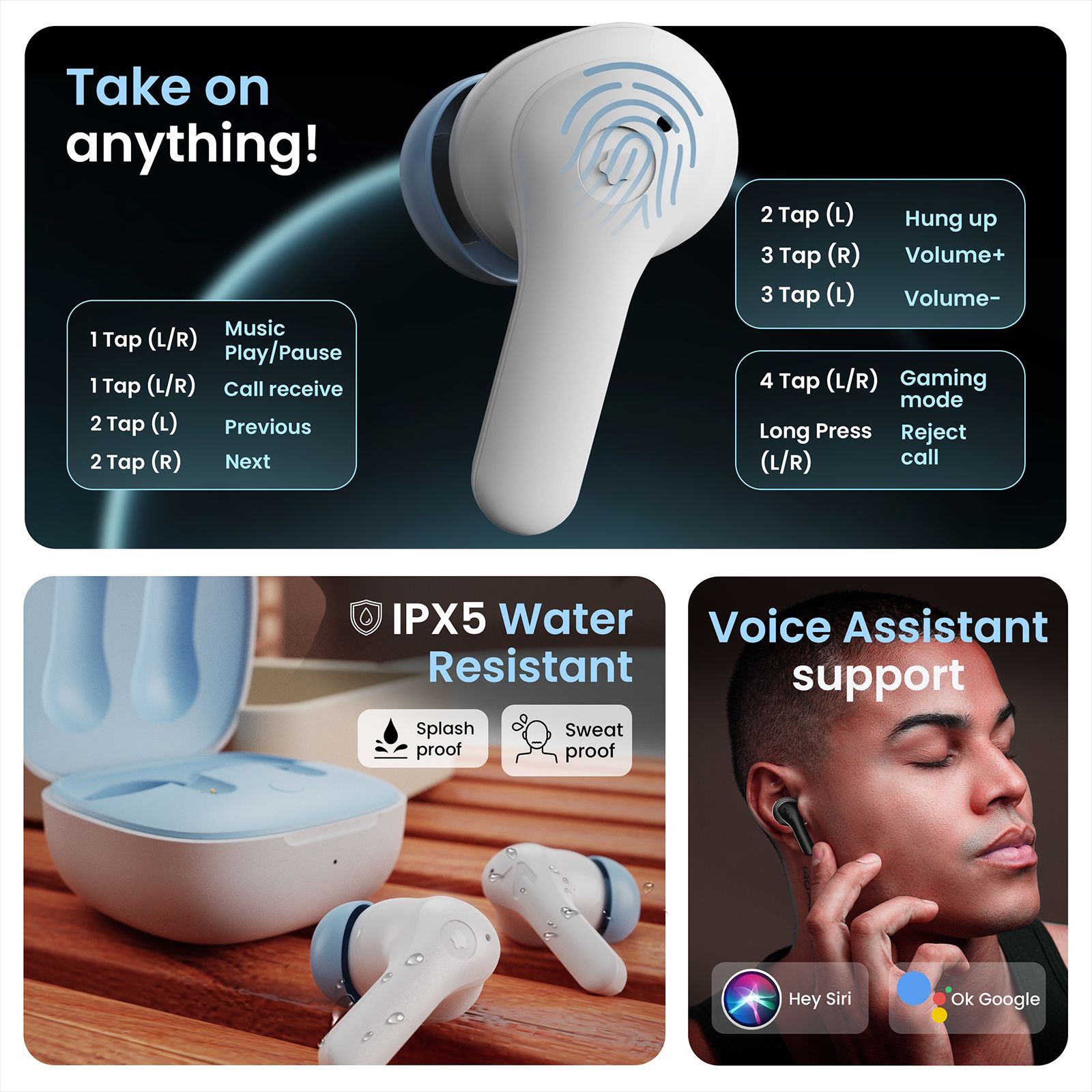 GOBOULT Cyborg TWS Earbuds with Environmental Noise Cancellation (IPX5 Water Resistant, Fast Charging, Blue Ice)_7