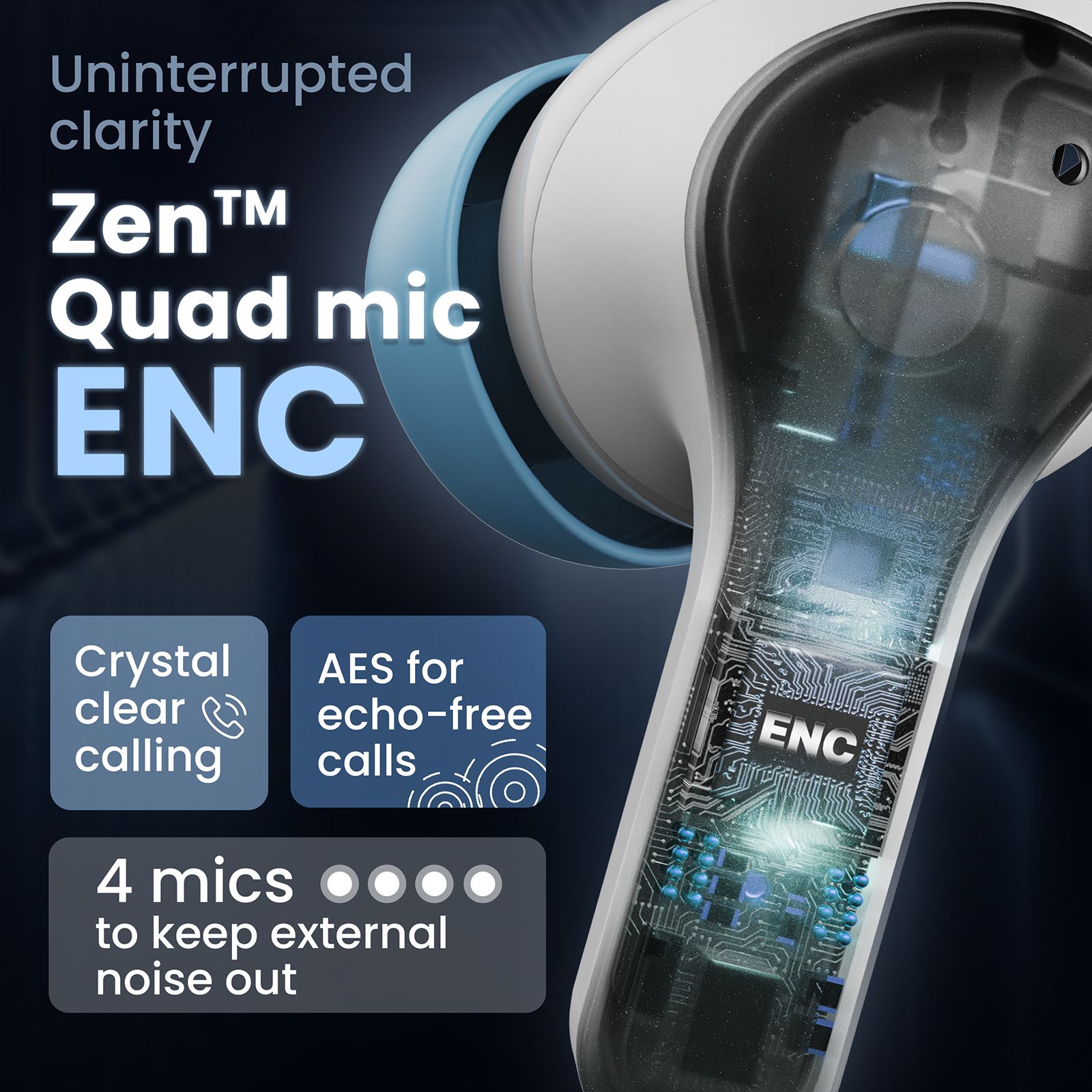 GOBOULT Cyborg TWS Earbuds with Environmental Noise Cancellation (IPX5 Water Resistant, Fast Charging, Blue Ice)_9