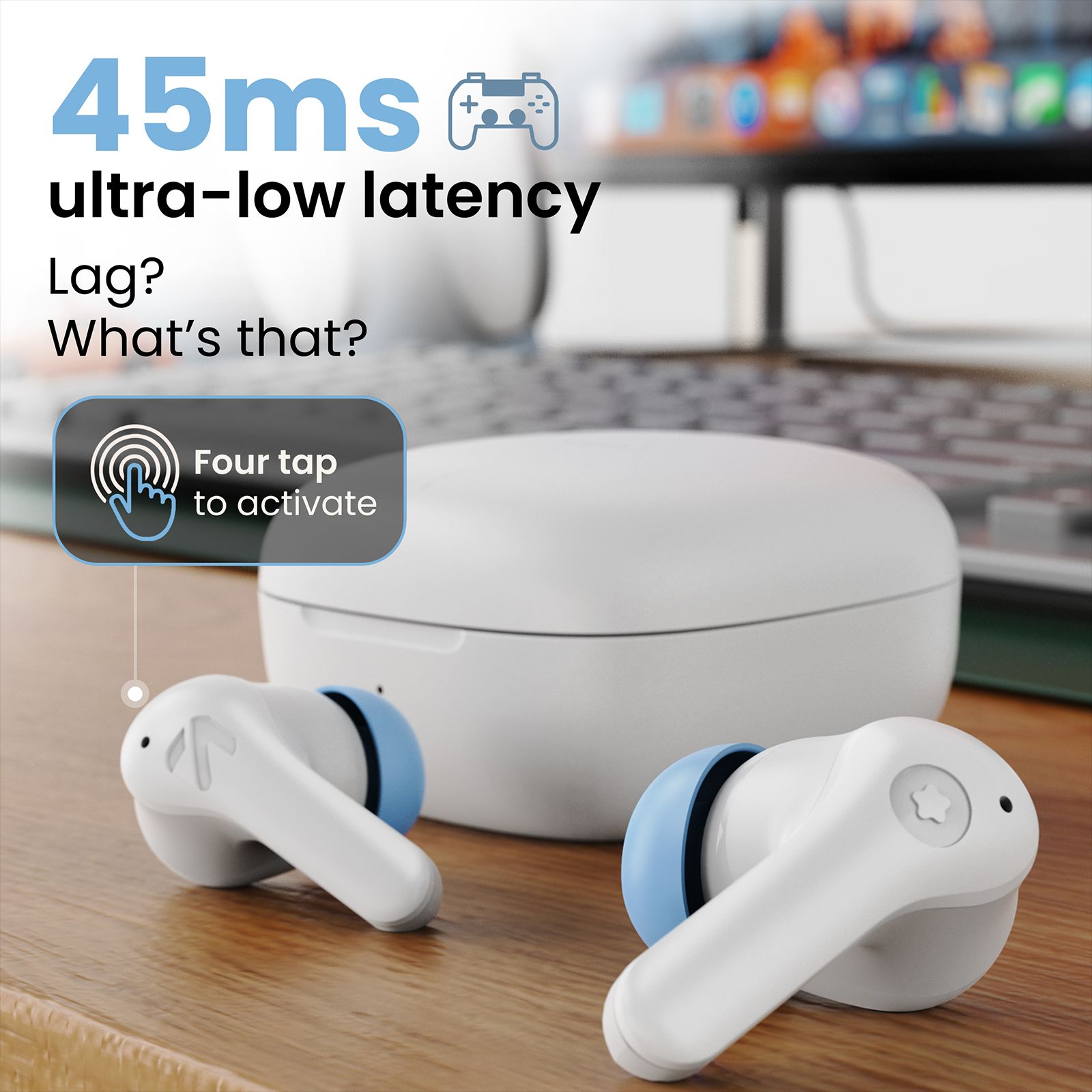GOBOULT Cyborg TWS Earbuds with Environmental Noise Cancellation (IPX5 Water Resistant, Fast Charging, Blue Ice)_10