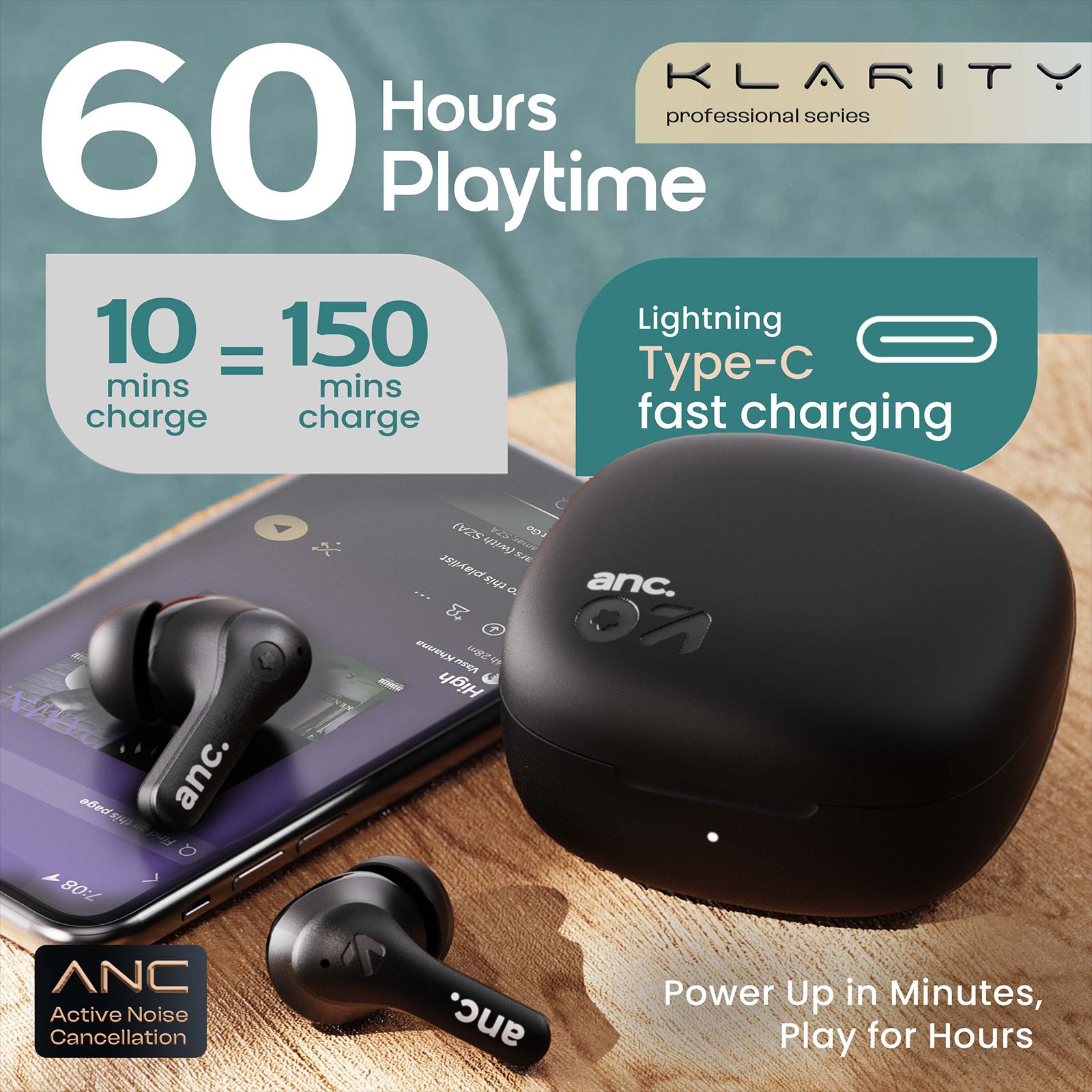 GOBOULT Klarity 4 FGTW245BLK TWS Earbuds with Active Noise Cancellation (IPX5 Water Resistant, Fast Charging, Black)_8