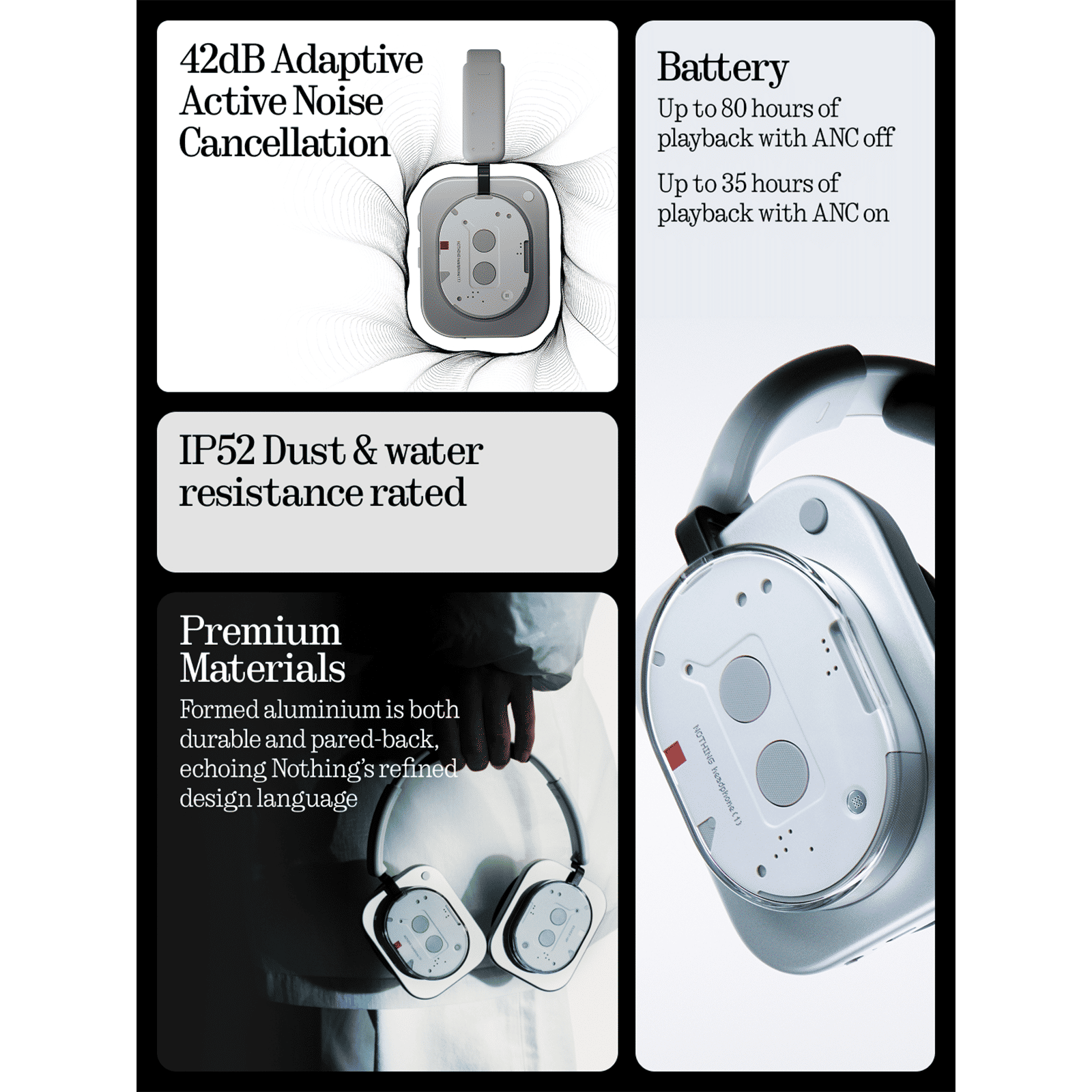 Nothing Headphone (1) A11300005 Bluetooth Headphone with Mic (Real-time Adaptive ANC, Over Ear, White)_3