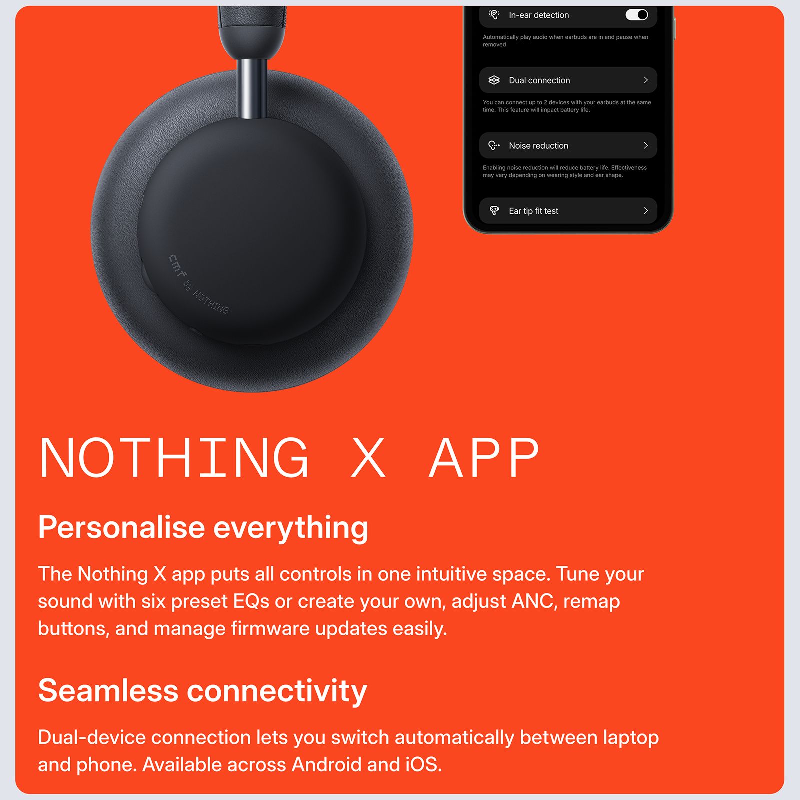 Nothing CMF Headphone Pro A11300007 Bluetooth Headphone with Mic (Hybrid Adaptive Active Noise Cancellation, Over Ear, Dark Grey)_11