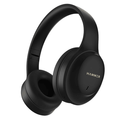 Hammer Bash Plus Bluetooth Headphone with Mic (Environmental Noise Cancellation, Over Ear, Black)