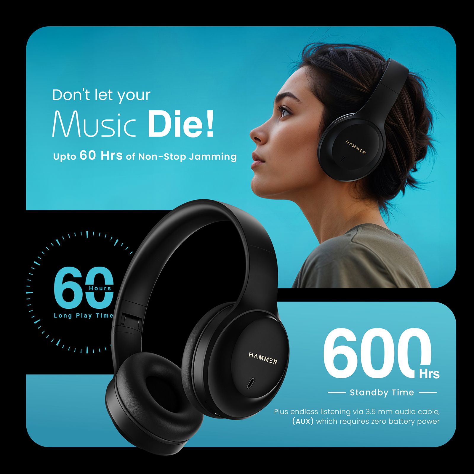 Hammer Bash Plus Bluetooth Headphone with Mic (Environmental Noise Cancellation, Over Ear, Black)_3