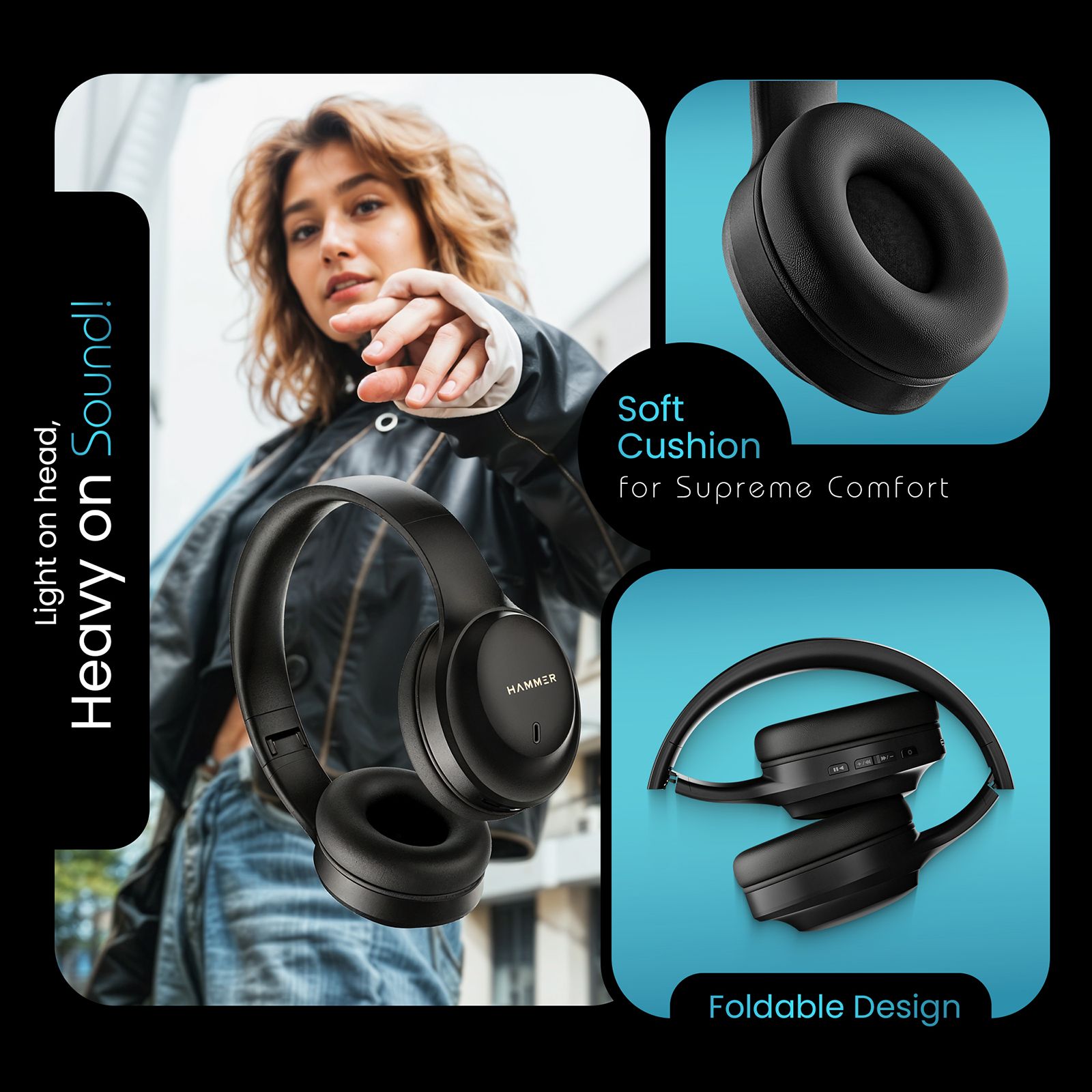 Hammer Bash Plus Bluetooth Headphone with Mic (Environmental Noise Cancellation, Over Ear, Black)_7