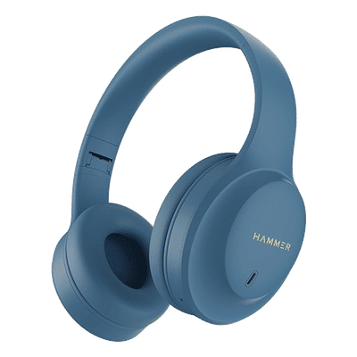 Hammer Bash Plus Bluetooth Headphone with Mic (Environmental Noise Cancellation, Over Ear, Blue)