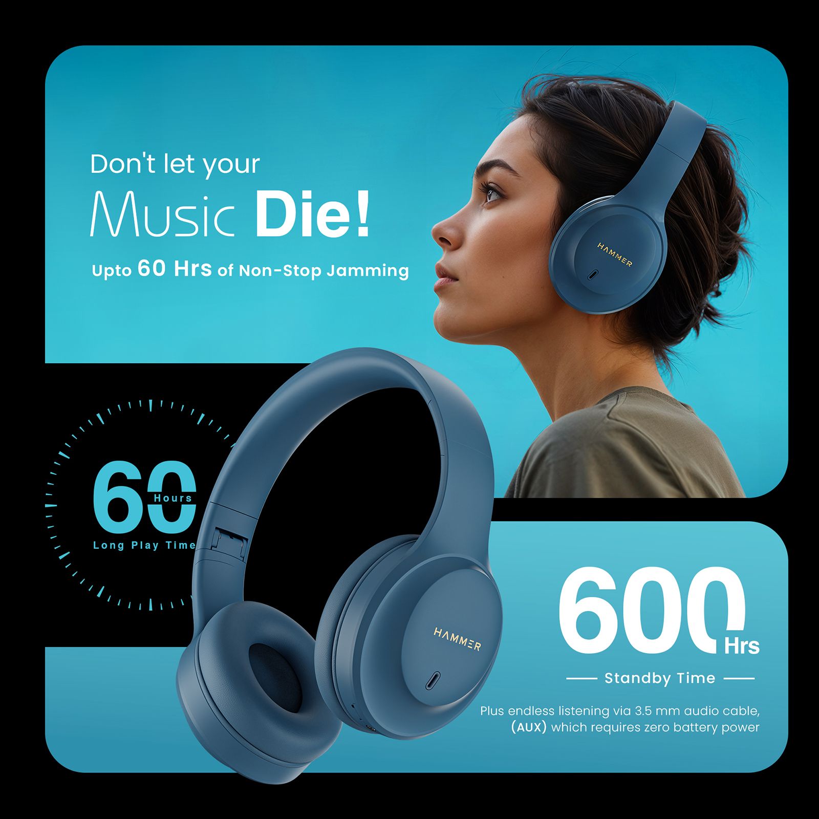 Hammer Bash Plus Bluetooth Headphone with Mic (Environmental Noise Cancellation, Over Ear, Blue) Hammer Bash Plus Bluetooth Headphone with Mic (Environmental Noise Cancellation, Over Ear, Blue)_3