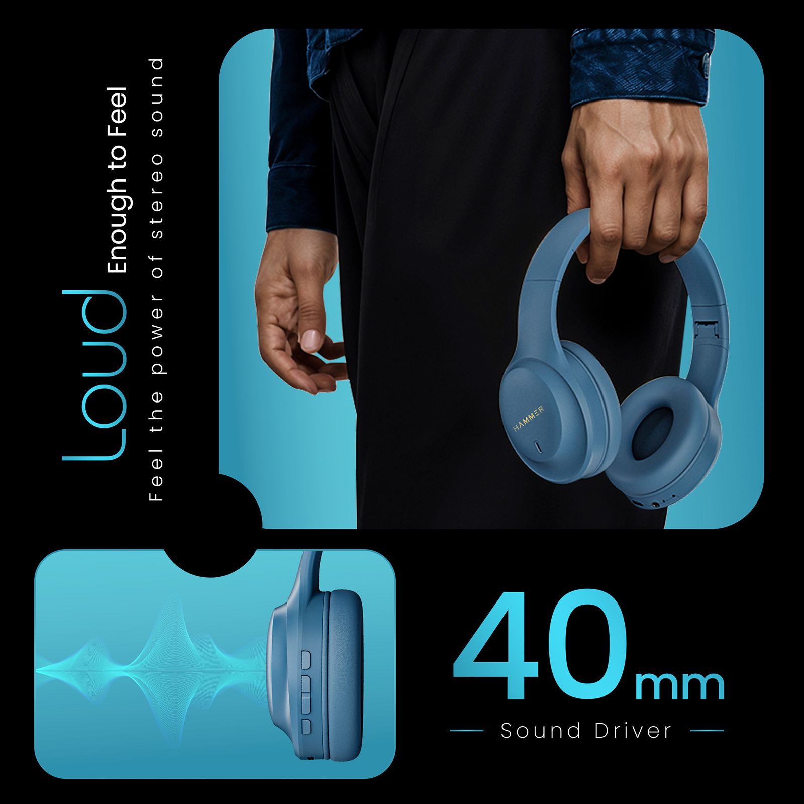 Hammer Bash Plus Bluetooth Headphone with Mic (Environmental Noise Cancellation, Over Ear, Blue) Hammer Bash Plus Bluetooth Headphone with Mic (Environmental Noise Cancellation, Over Ear, Blue)_4