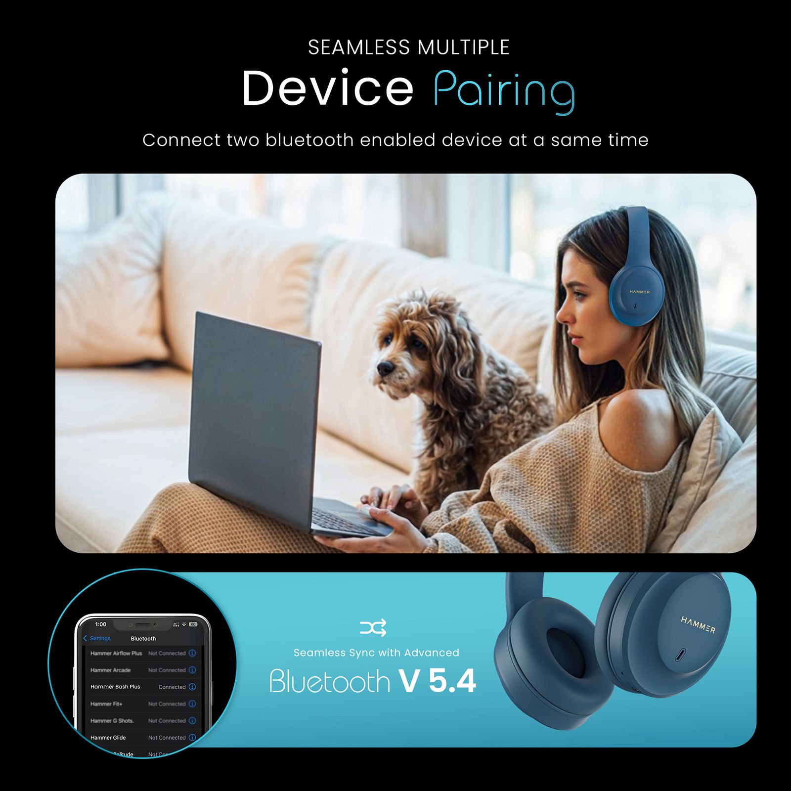 Hammer Bash Plus Bluetooth Headphone with Mic (Environmental Noise Cancellation, Over Ear, Blue) Hammer Bash Plus Bluetooth Headphone with Mic (Environmental Noise Cancellation, Over Ear, Blue)_6