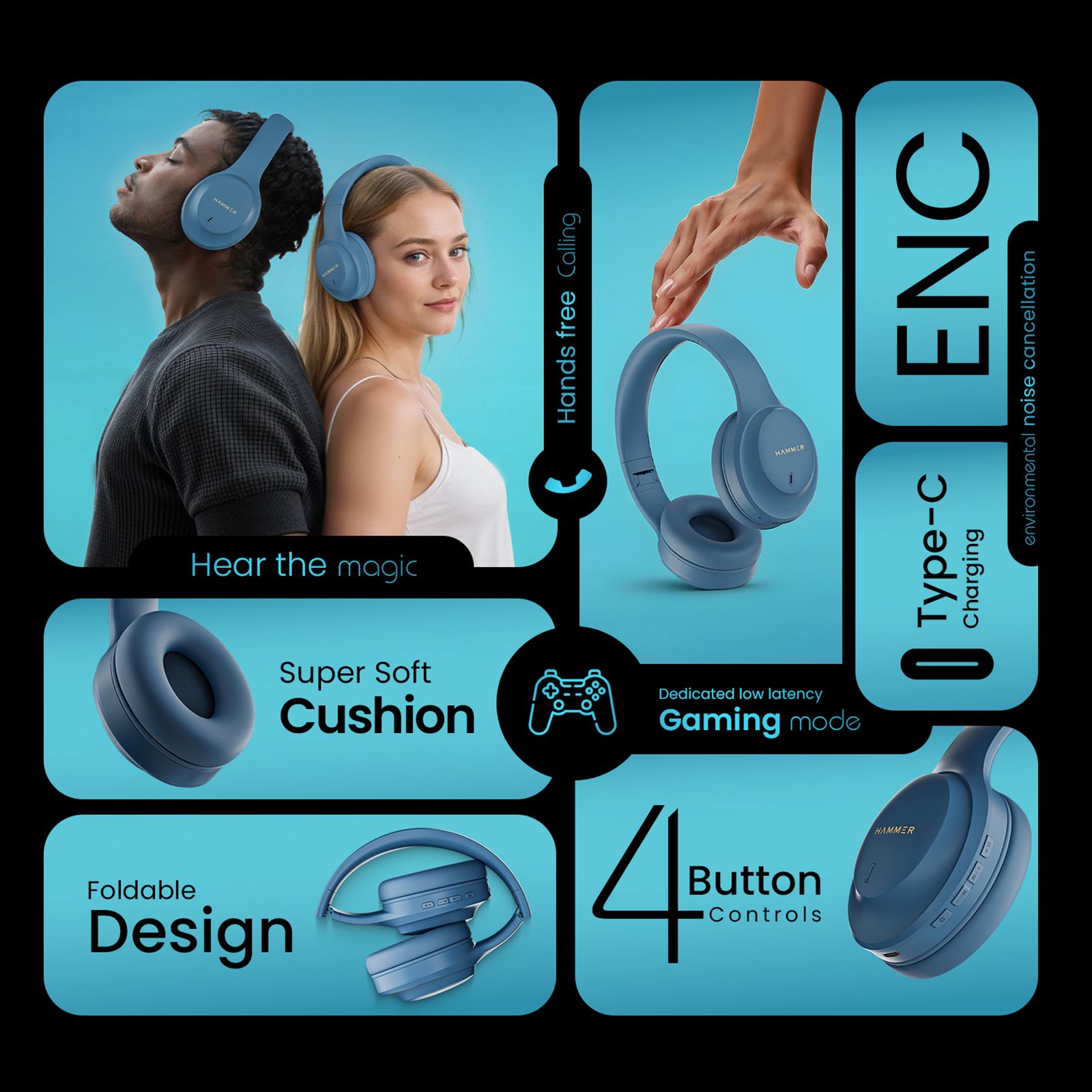Hammer Bash Plus Bluetooth Headphone with Mic (Environmental Noise Cancellation, Over Ear, Blue) Hammer Bash Plus Bluetooth Headphone with Mic (Environmental Noise Cancellation, Over Ear, Blue)_8