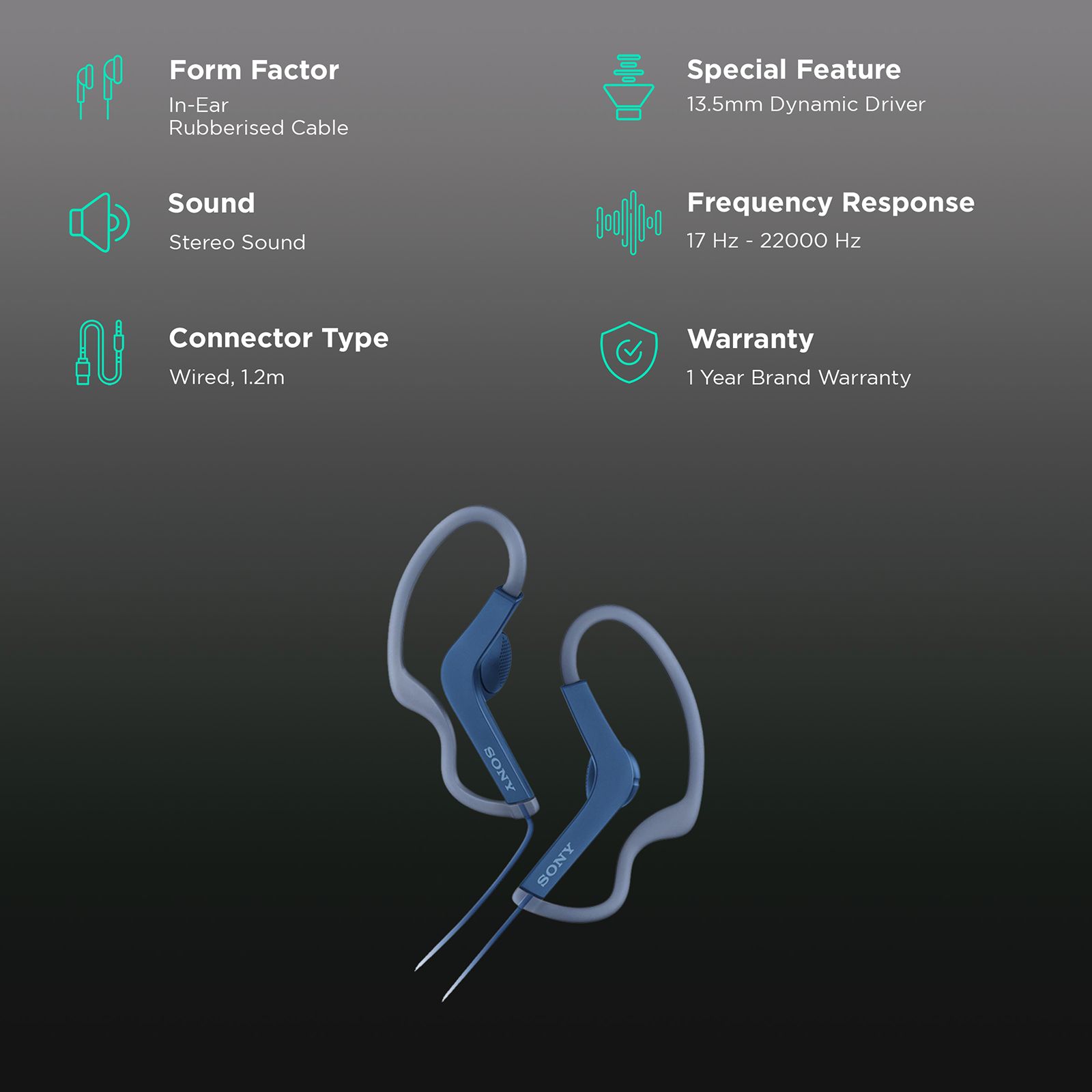 SONY MDR-AS210 Wired Earphone (In Ear, Blue) SONY MDR-AS210 Wired Earphone (In Ear, Blue)_2