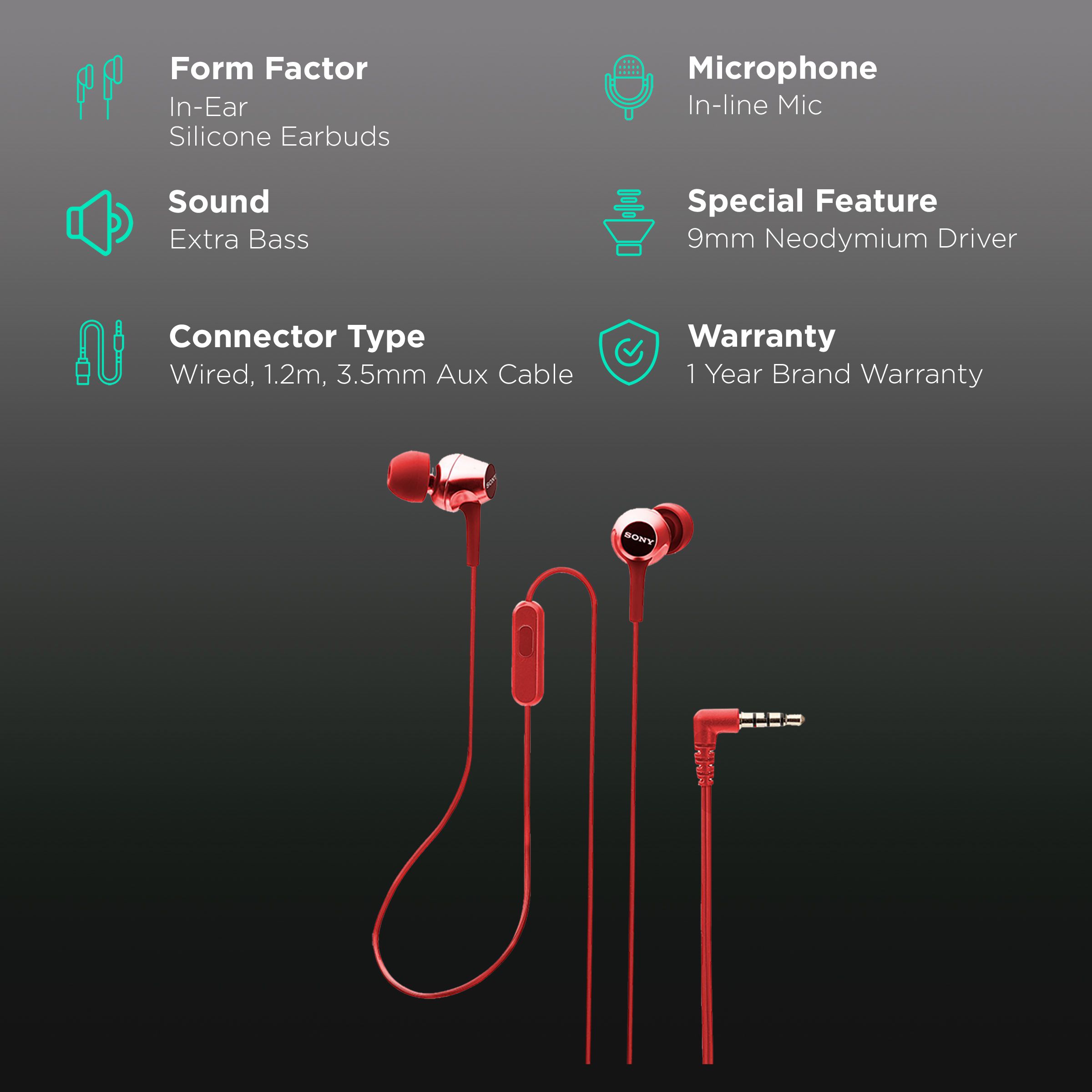 SONY MDR-EX155APRQIN Wired Earphone with Mic (In Ear, Red) SONY MDR-EX155APRQIN Wired Earphone with Mic (In Ear, Red)_2