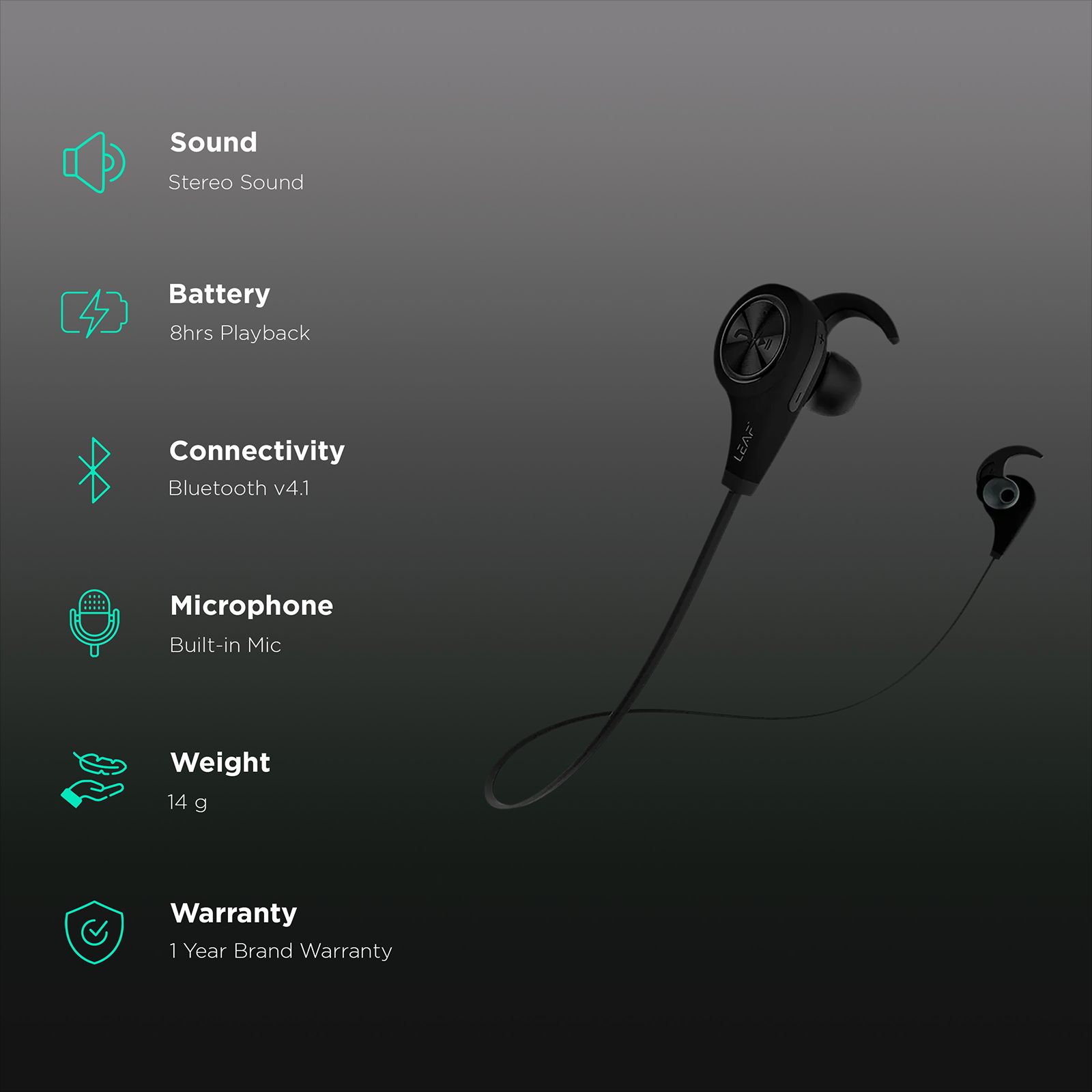 LEAF Deep Bass Bluetooth Earphones (Black) LEAF Deep Bass Bluetooth Earphones (Black)_2