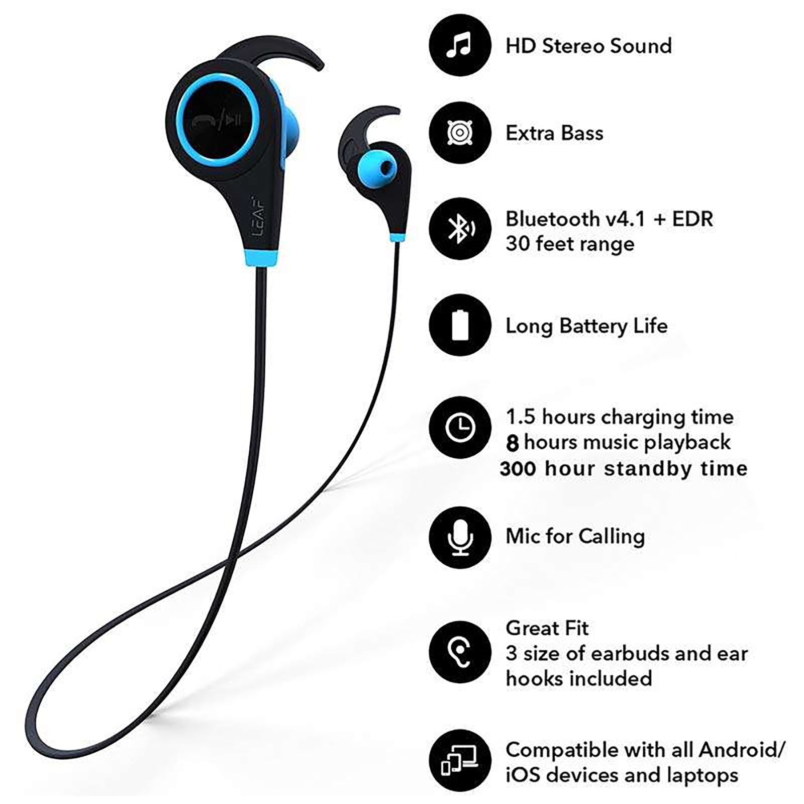 LEAF Ear Deep Bass Bluetooth Earphones (Cool Blue) LEAF Ear Deep Bass Bluetooth Earphones (Cool Blue)_4