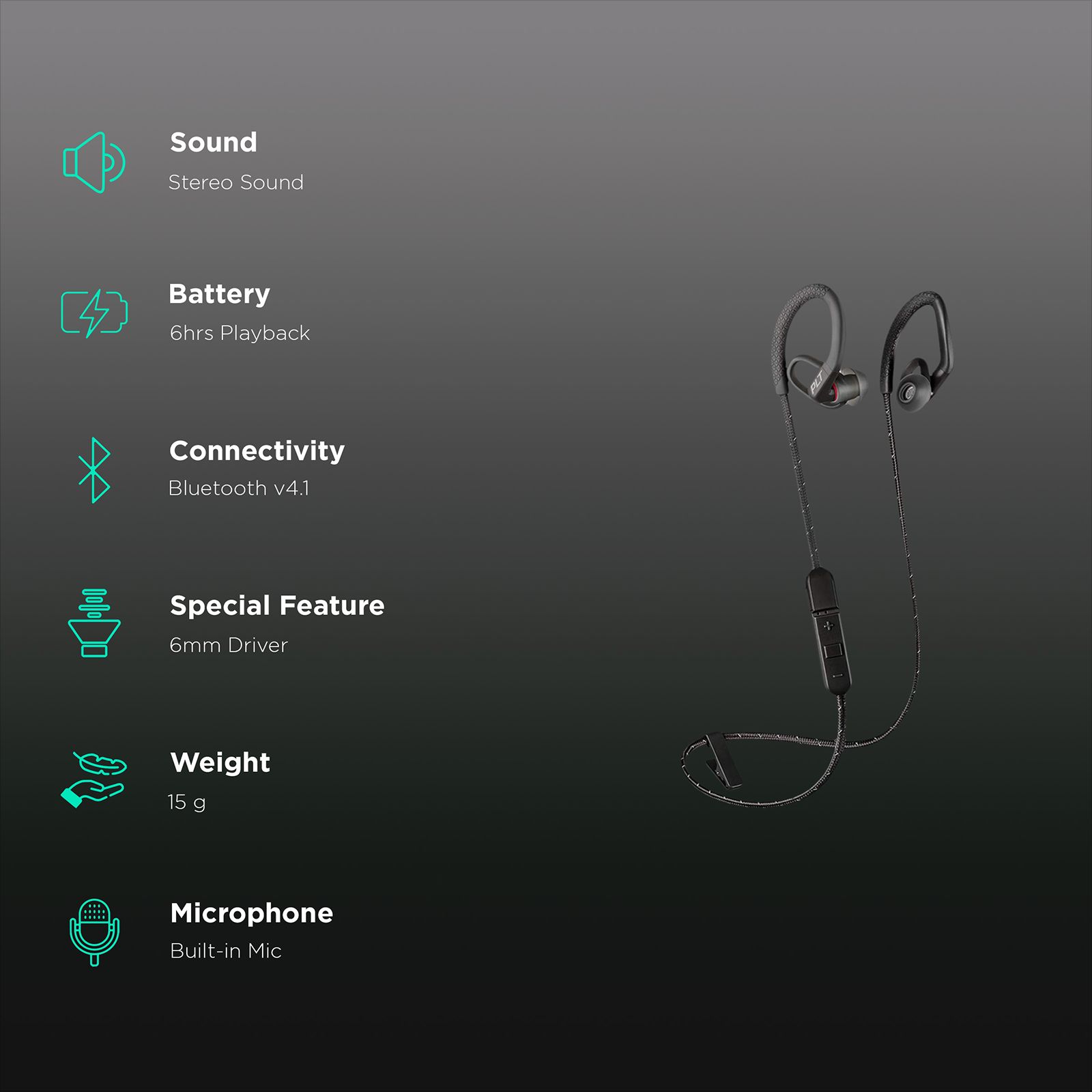 plantronics BackBeat Fit 350 Wireless Earphones (Black and Grey) plantronics BackBeat Fit 350 Wireless Earphones (Black and Grey)_2