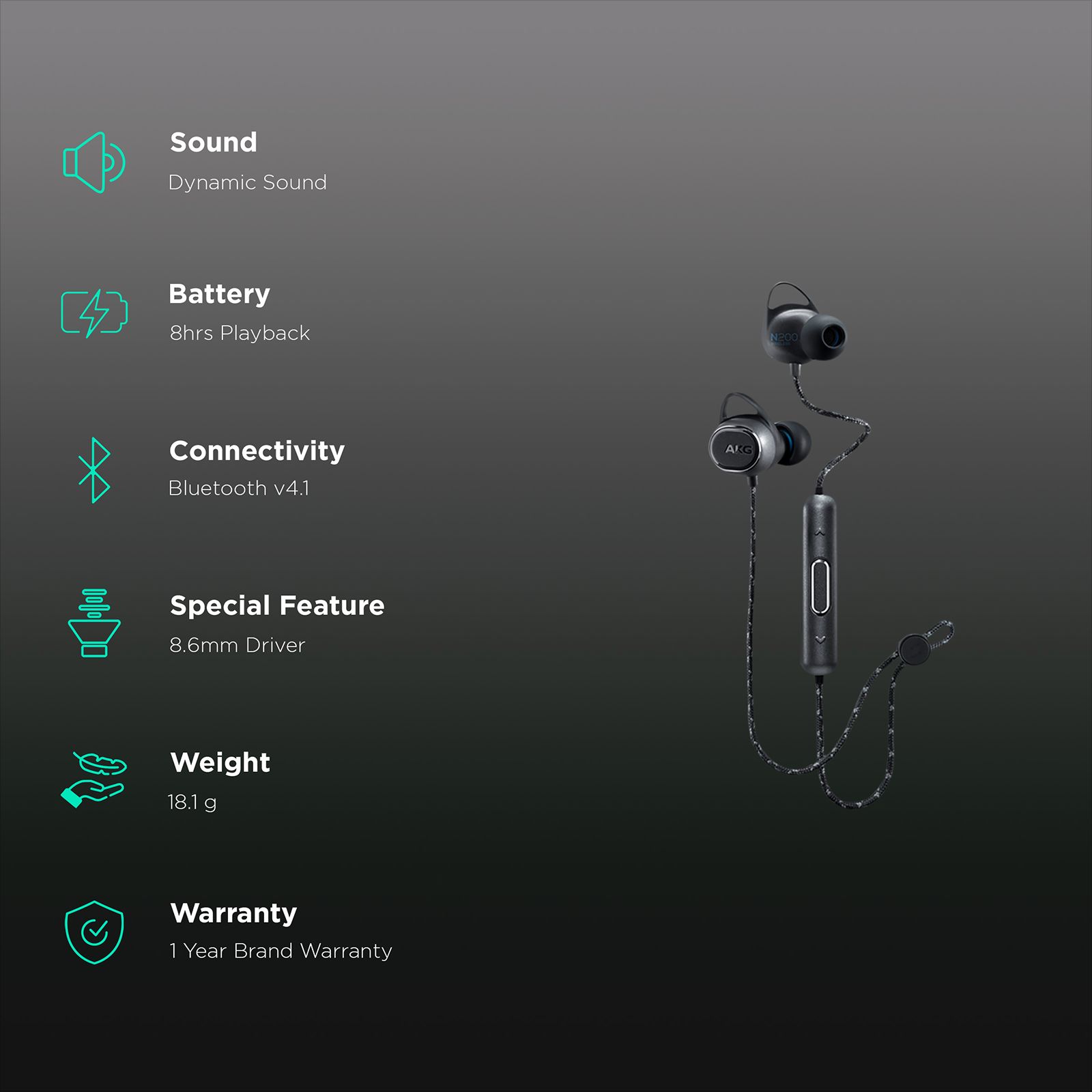 AKG AKG-N200 GP-N200HAHHDAC Wireless Earphone with Noise Isolation ( On Device Touch Control, Upto 8 Hours of Playback, Black)_2