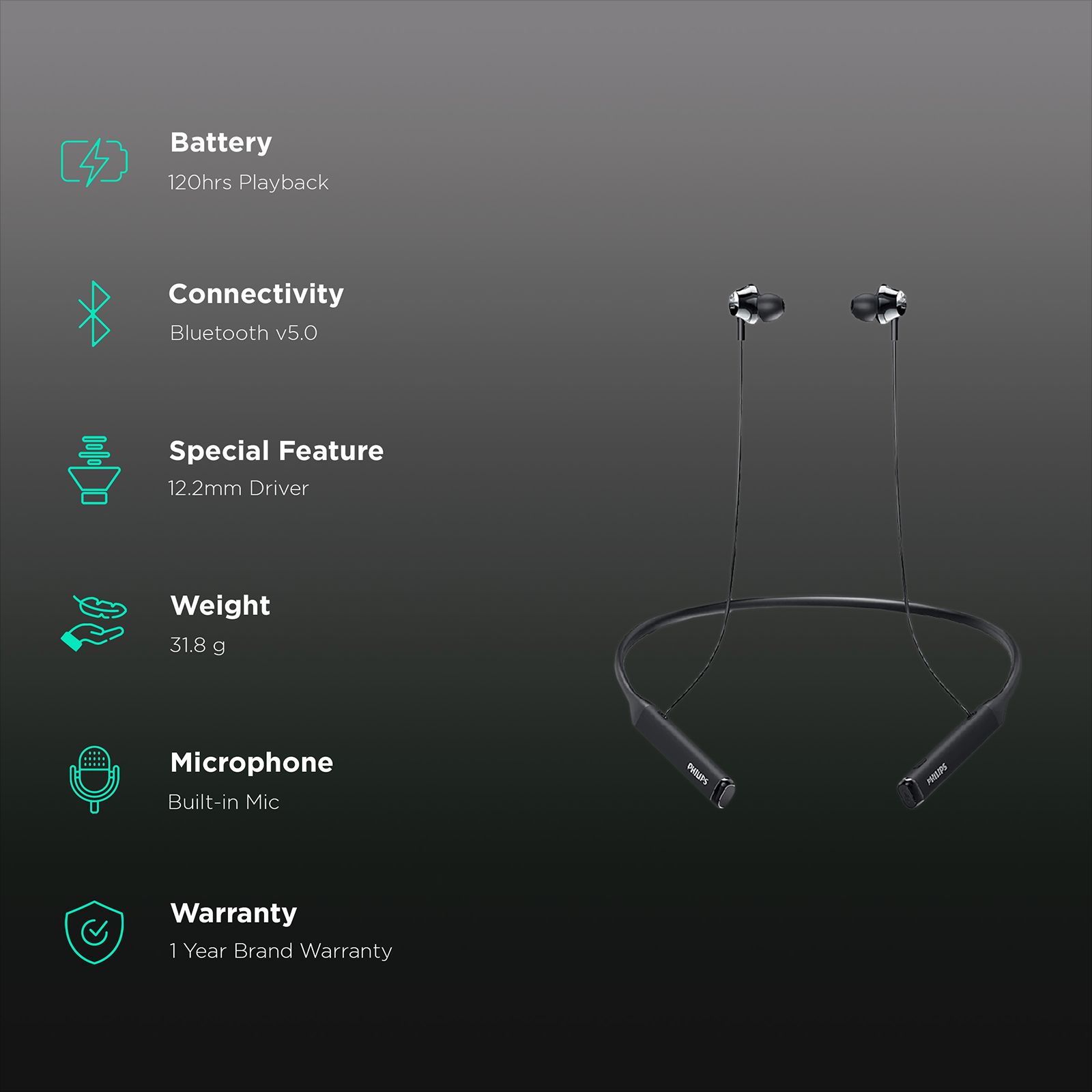 PHILIPS TAPN402 In-Ear Wireless Earphones (Black)_2