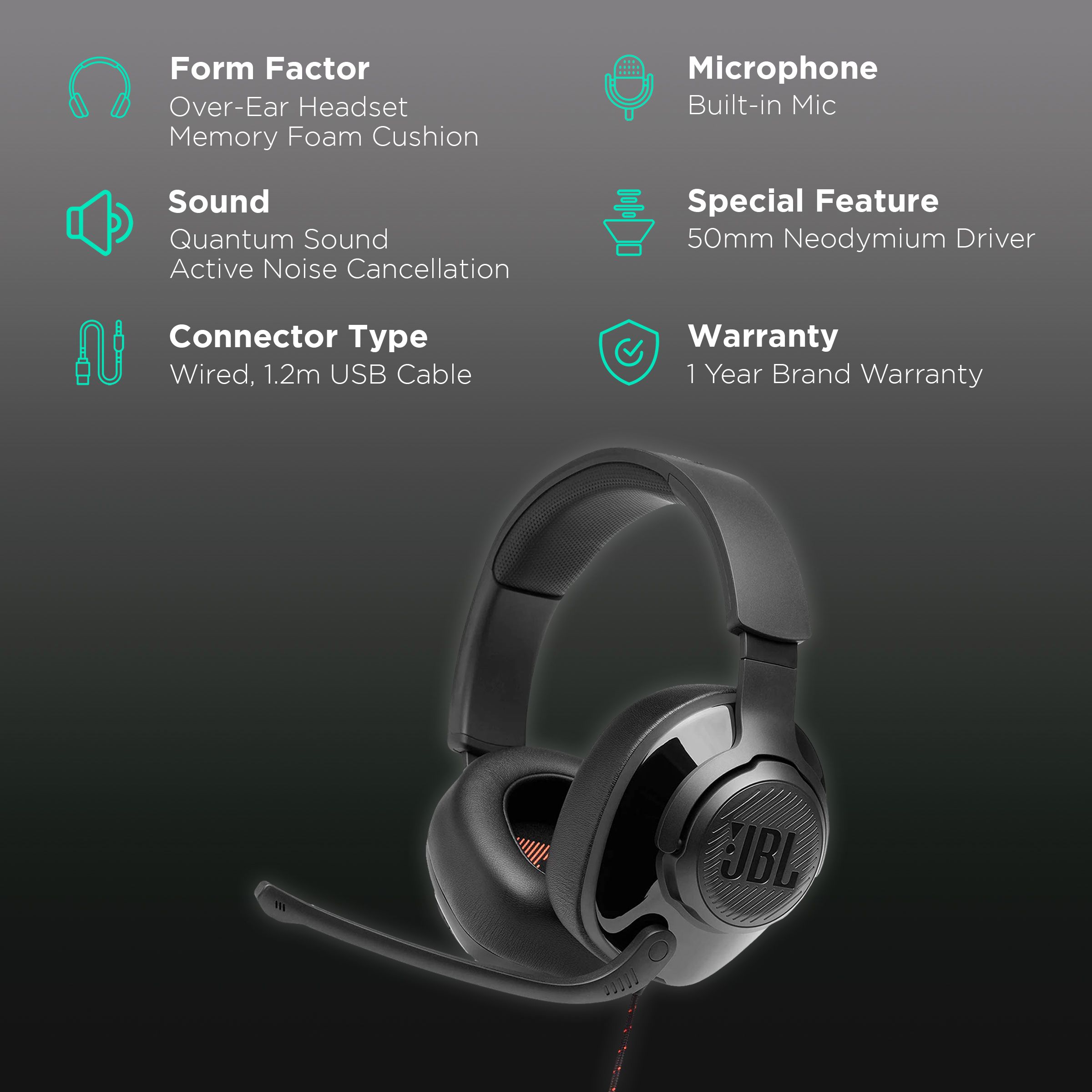 JBL Quantum 300 JBLQUANTUM300BLK Wired Gaming Headset (Fabric Headband, Over Ear, Black)_2