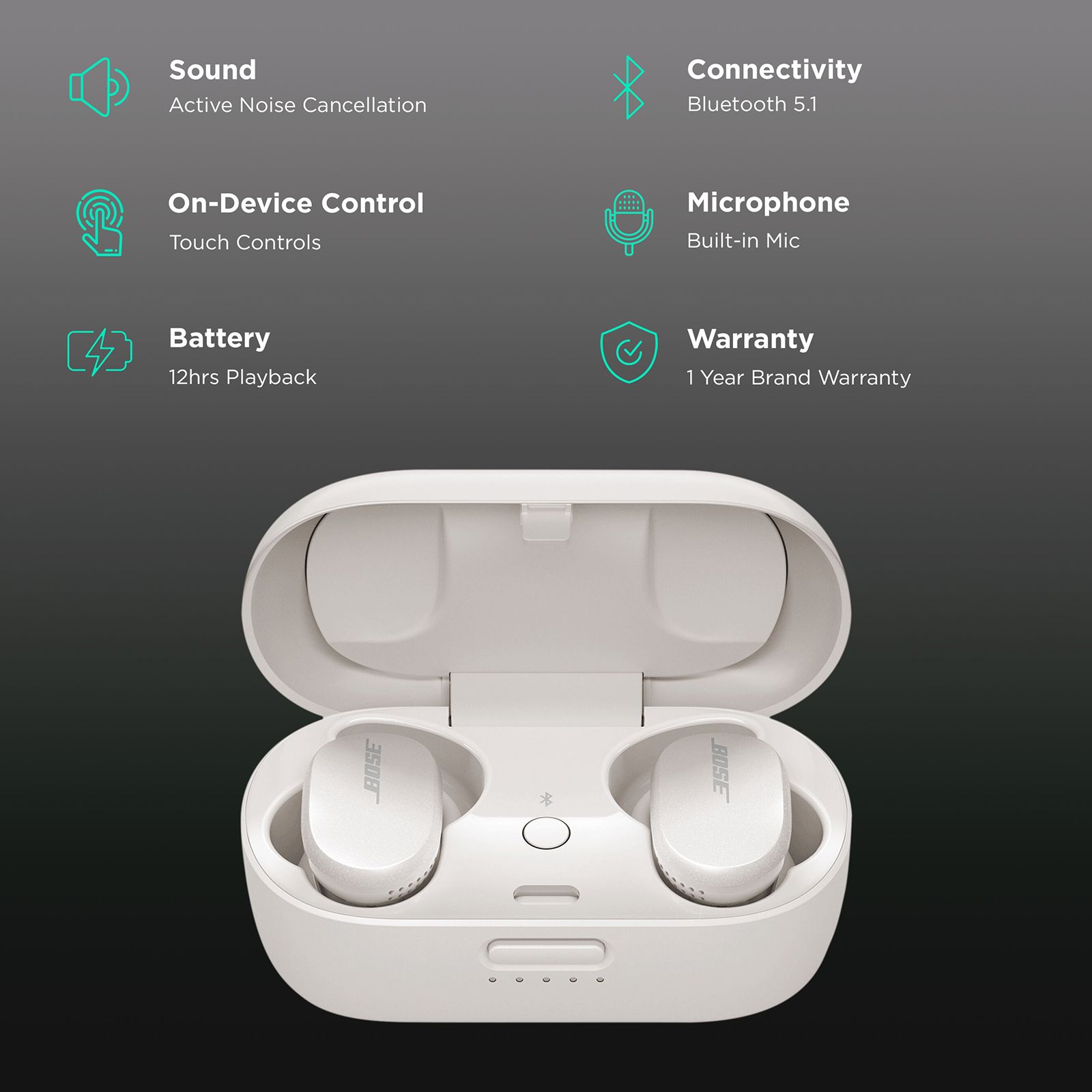 BOSE QuietComfort In-Ear 831262-0020 Truly Wireless Earbuds with Mic (Bluetooth 5.1, Sweat and Weather Resistant, Soapstone) BOSE QuietComfort In-Ear 831262-0020 Truly Wireless Earbuds with Mic (Bluetooth 5.1, Sweat and Weather Resistant, Soapstone)_2