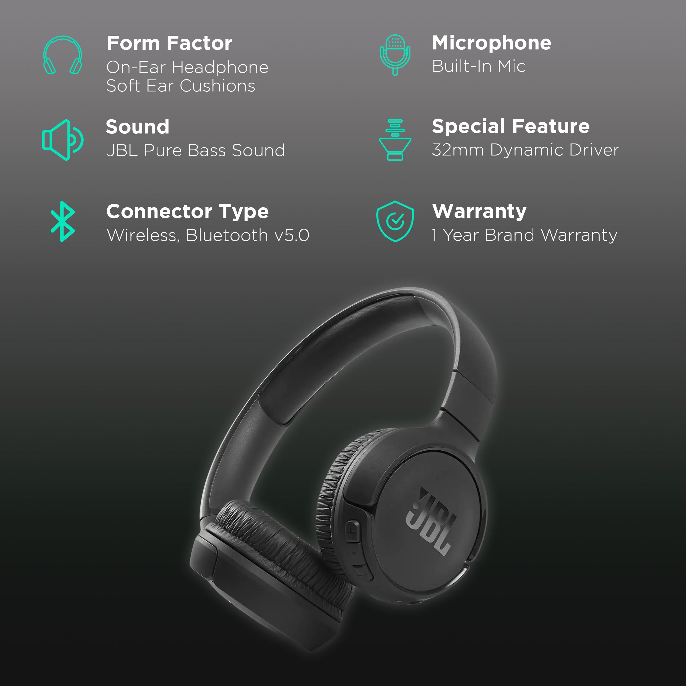 JBL Tune 510 JBLT510BTBLK Bluetooth Headphone with Mic (Dual Connectivity, On Ear, Black)_2