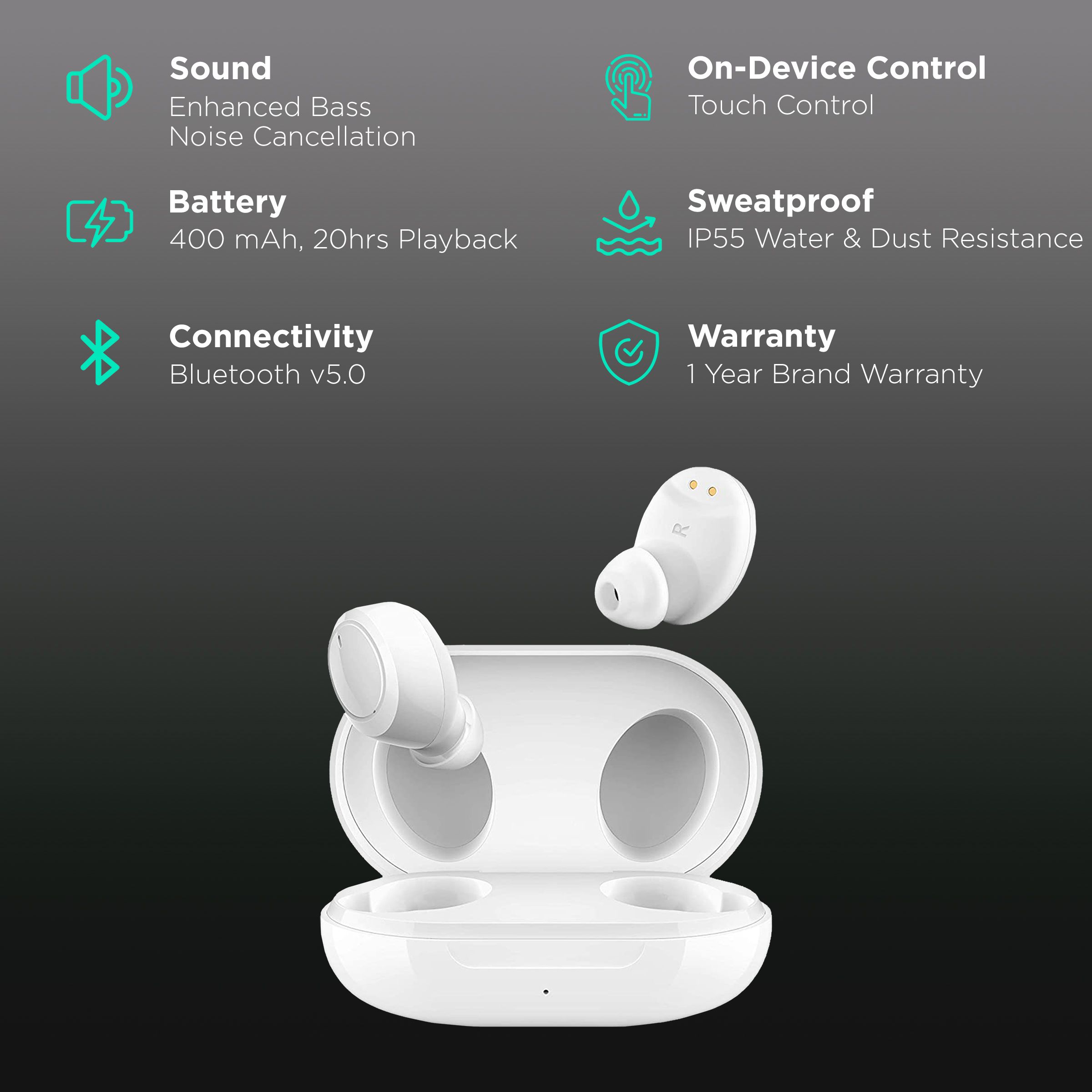 oppo Enco W11 ETI41 TWS Earbuds with Noise Cancellation (IP55 Water & Dust Resistant, 20 Hours Playback, White) oppo Enco W11 ETI41 TWS Earbuds with Noise Cancellation (IP55 Water & Dust Resistant, 20 Hours Playback, White)_2