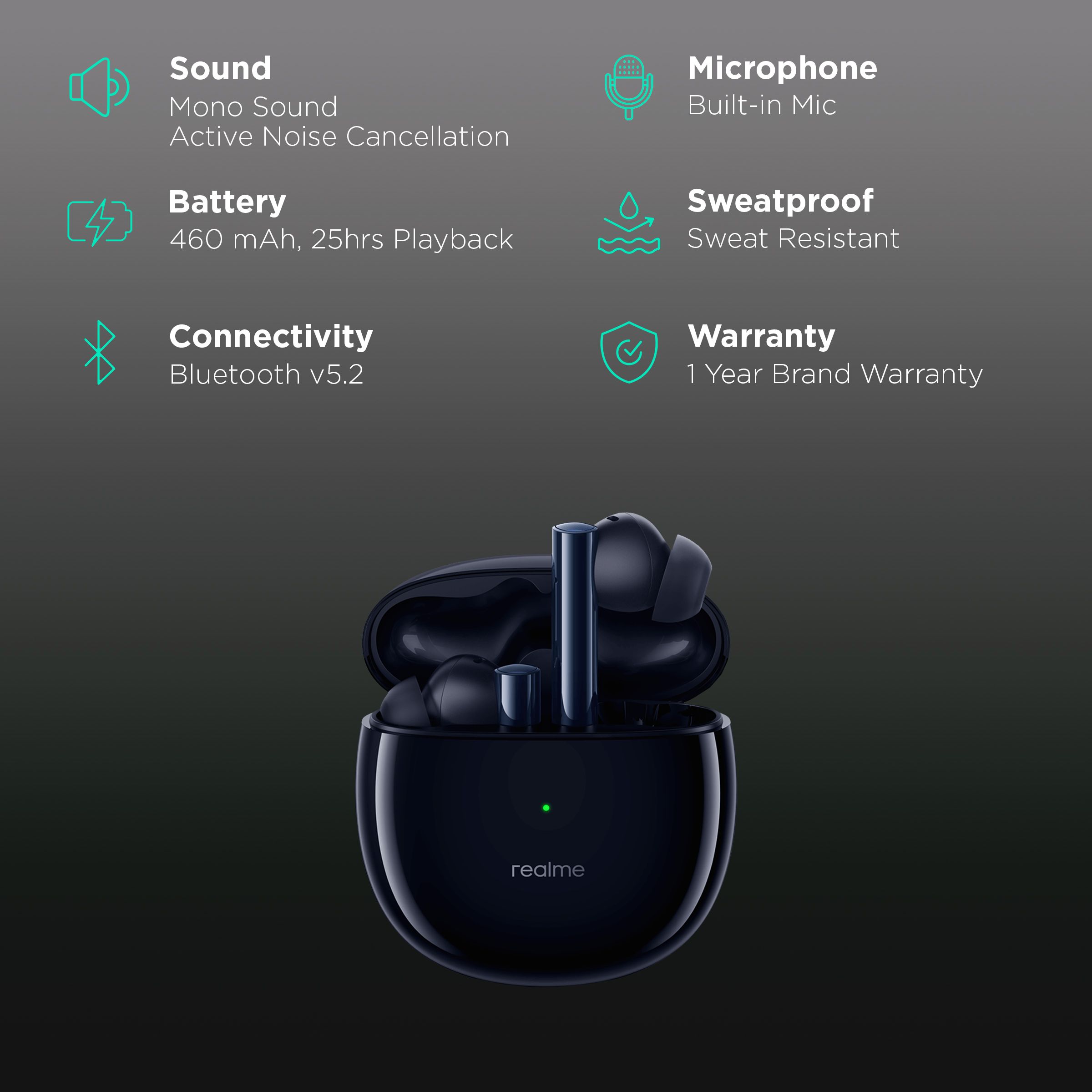 realme Buds Air 2 RMA2003 TWS Earbuds with Active Noise Cancellation (IPX5 Water Resistant, 25 Hours Playtime, Black)_2