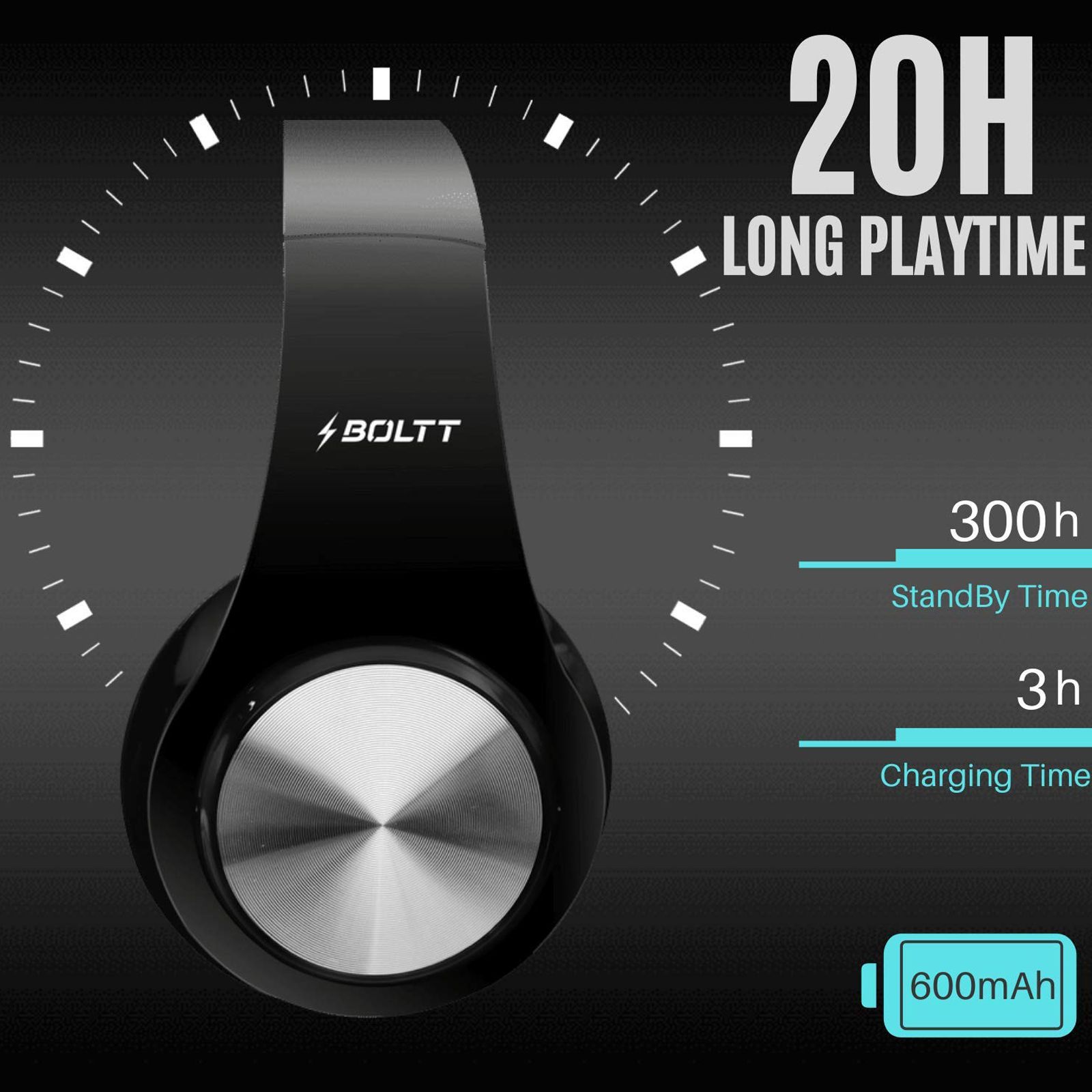 FIRE-BOLTT BH1001 BH1000 On-Ear Noise Isolation Wireless Headphone with Mic (Bluetooth 5.0, Exceptional Sound with Great Bass, Black)_7