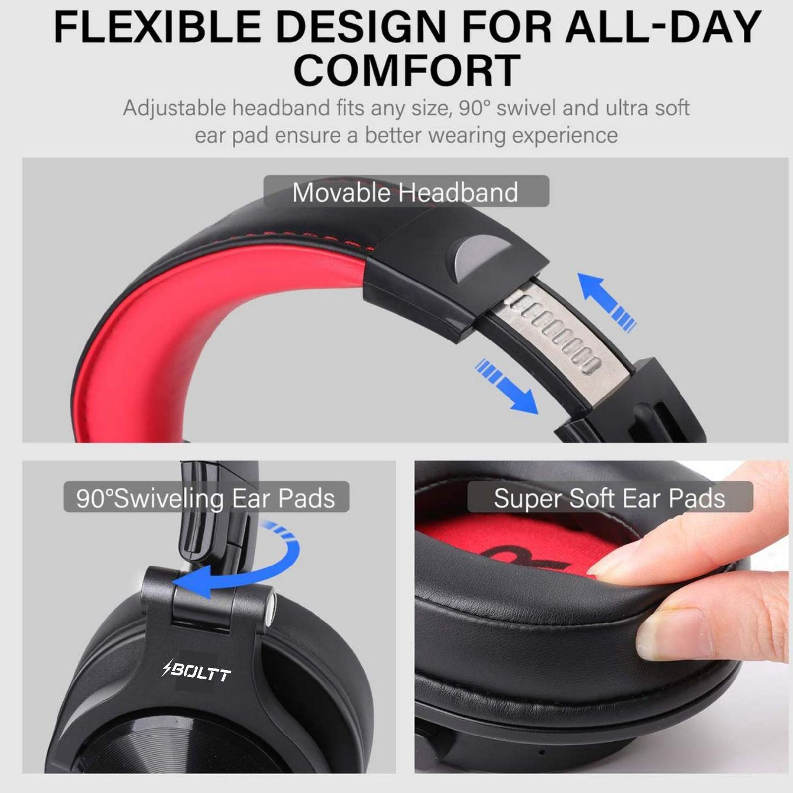 Fire-Boltt BH1400 Bluetooth Headphone with Mic (Bluetooth 5.0, Over-Ear, Red)_6