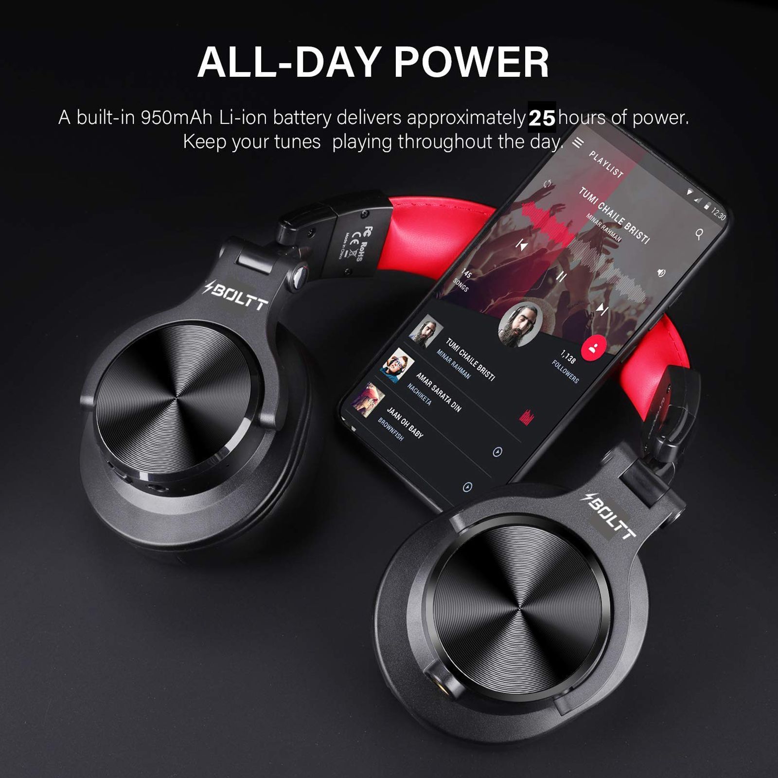 Fire-Boltt BH1400 Bluetooth Headphone with Mic (Bluetooth 5.0, Over-Ear, Red)_8