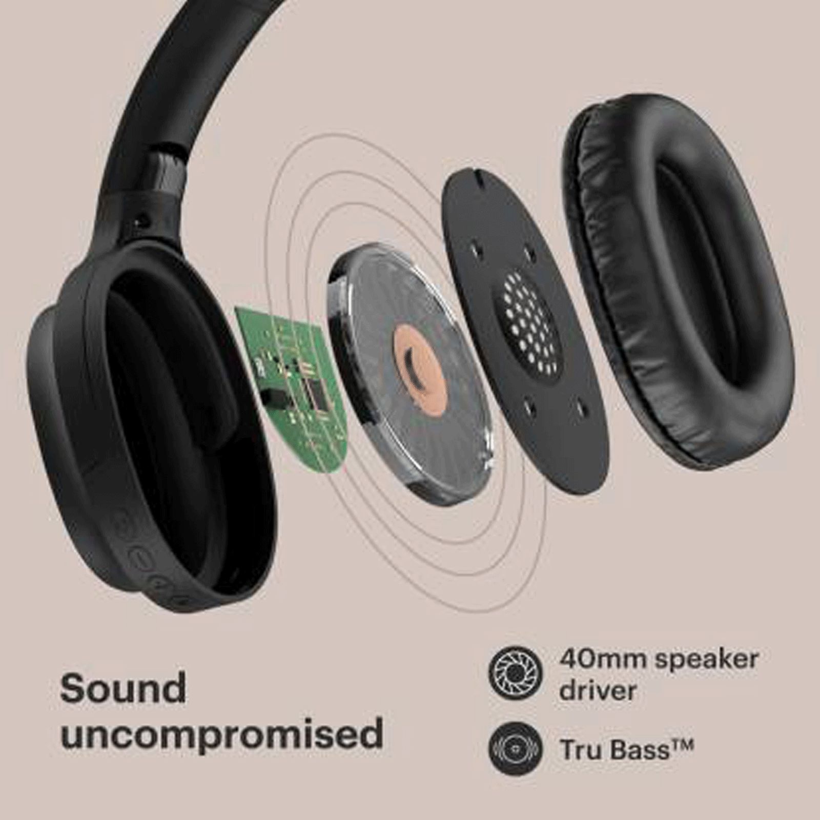 noise One Bluetooth Headphone with Mic (Tru Bass Technology, Over Ear, Soft Black)_8