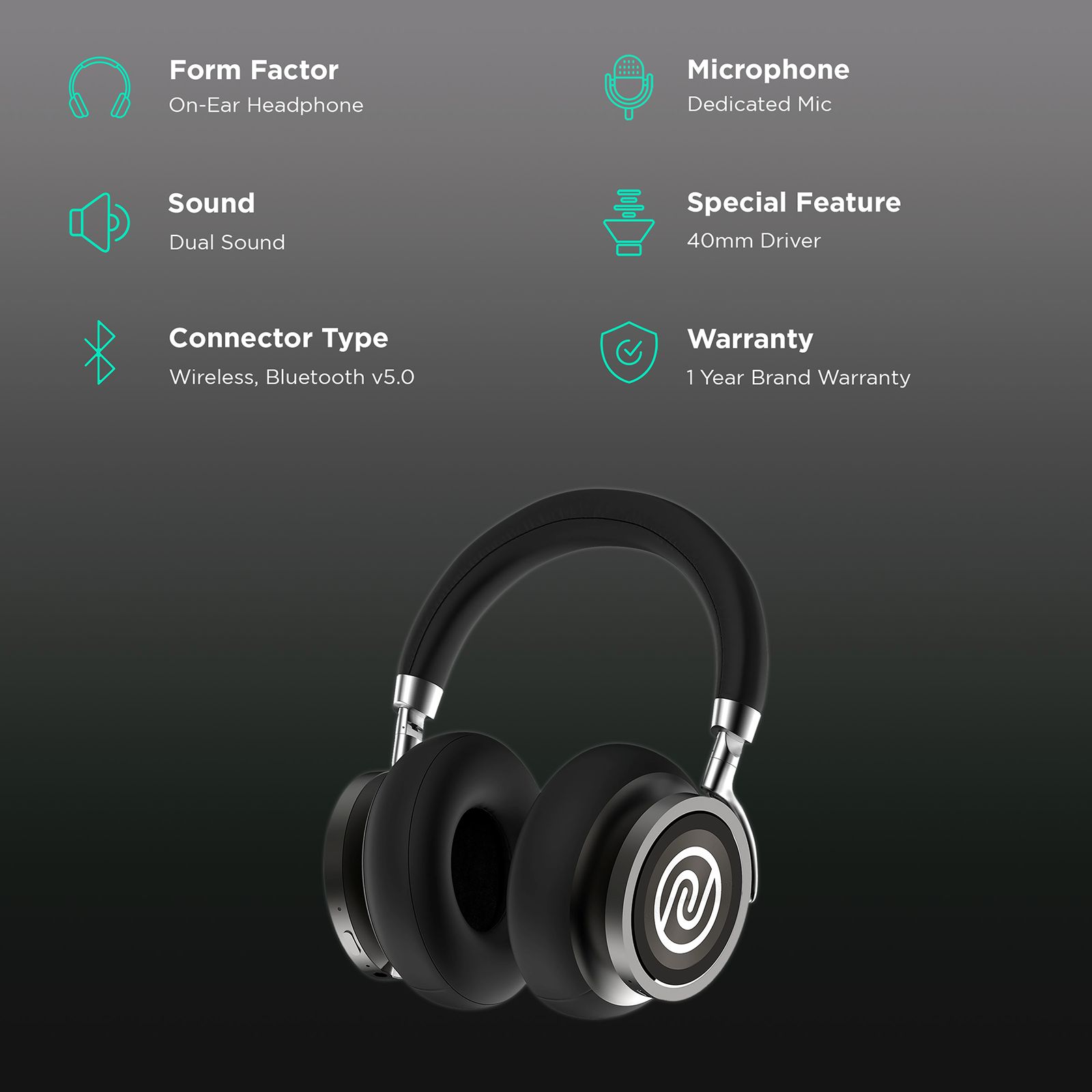 noise Defy Bluetooth Headphone with Mic (IPX5 Water Resistant, On Ear, Black)_2