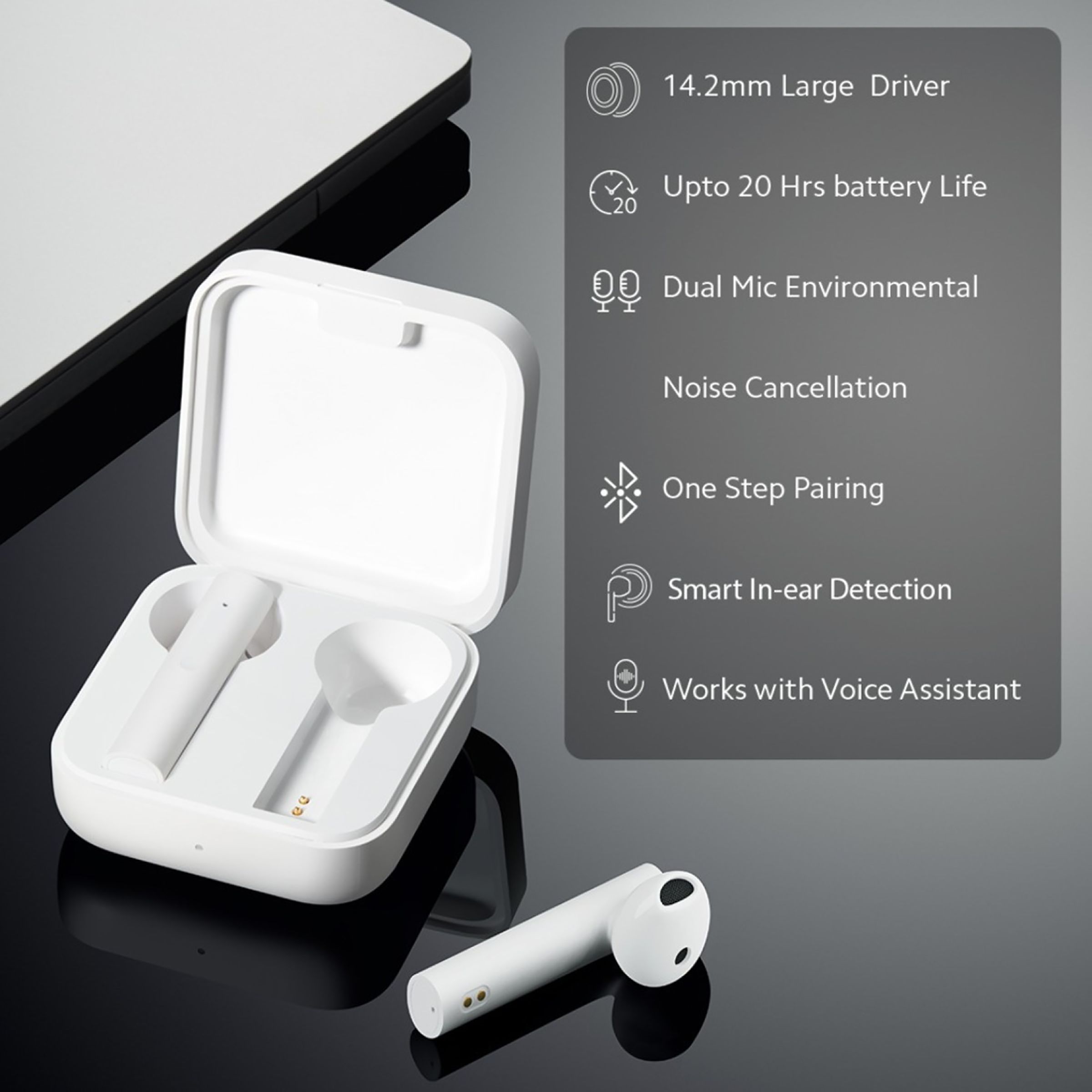 Xiaomi 2C BHR4353IN TWS Earbuds with Environmental Noise Cancellation (20 Hours Playback, White) Xiaomi 2C BHR4353IN TWS Earbuds with Environmental Noise Cancellation (20 Hours Playback, White)_5