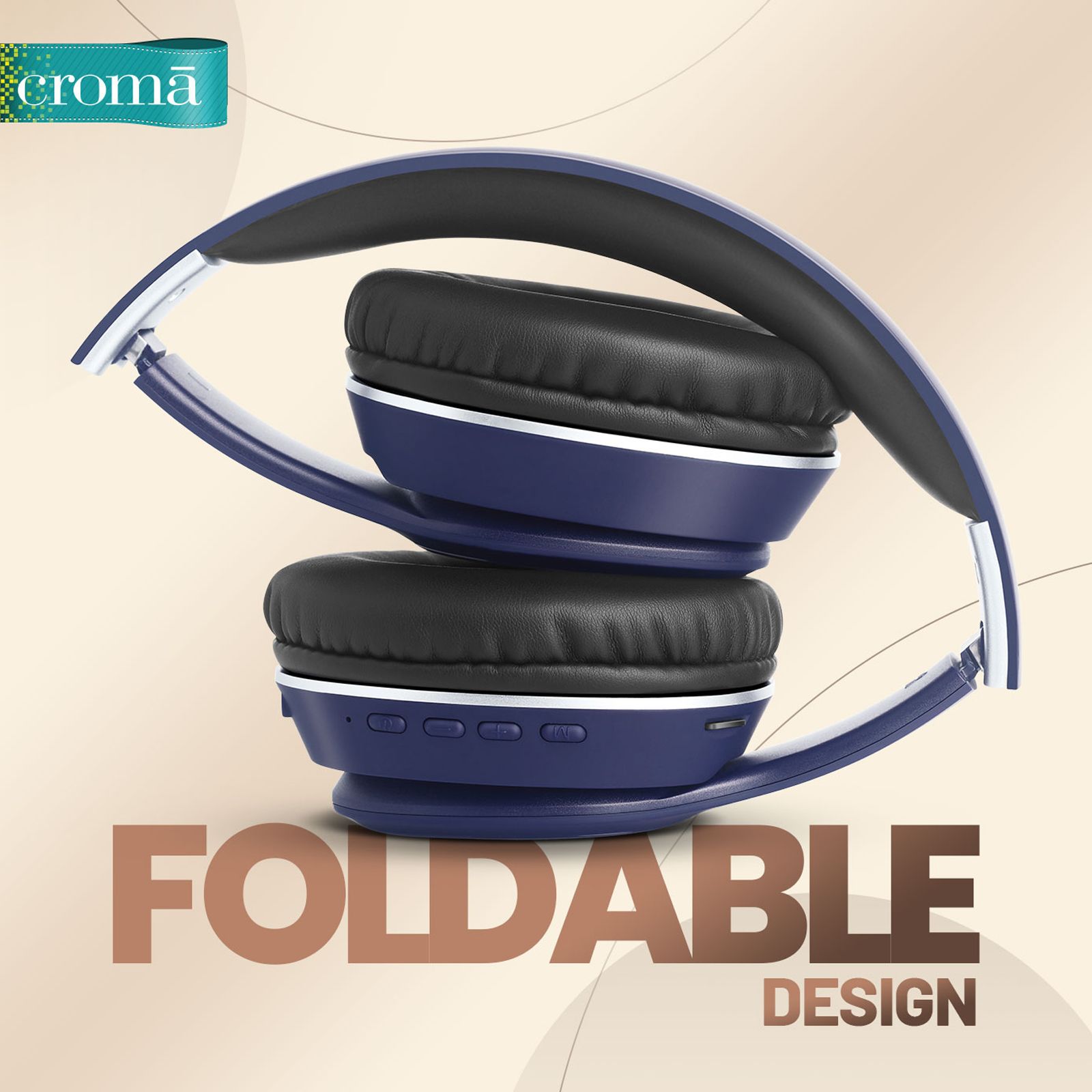 Croma Bluetooth Headphone with Mic (Up to 16 Hours Playback, On Ear, Blue)_9