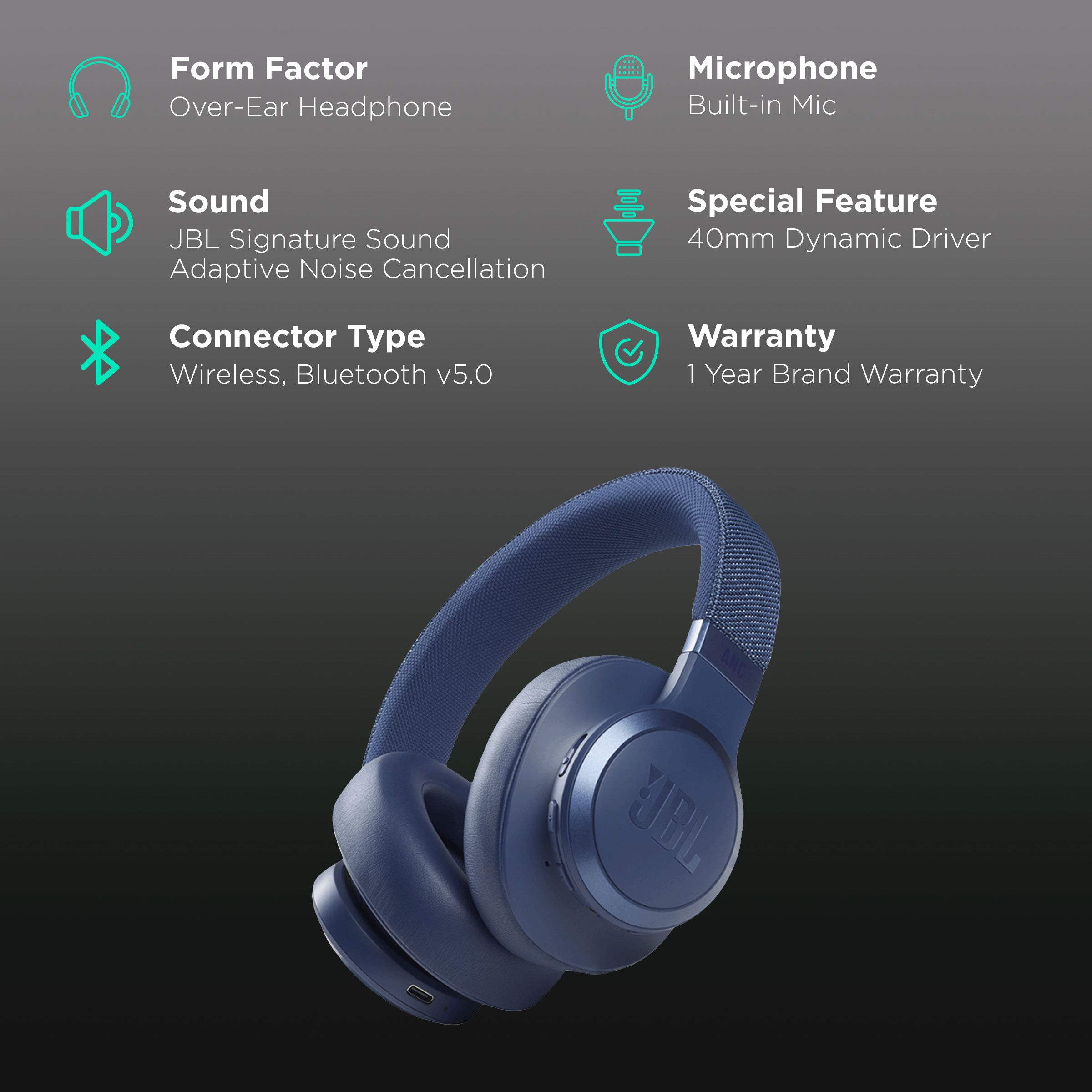 JBL Live 660NC JBLLIVE660NCBLU Bluetooth Headphone with Mic (50 Hours Playback, Over Ear, Blue) JBL Live 660NC JBLLIVE660NCBLU Bluetooth Headphone with Mic (50 Hours Playback, Over Ear, Blue)_2