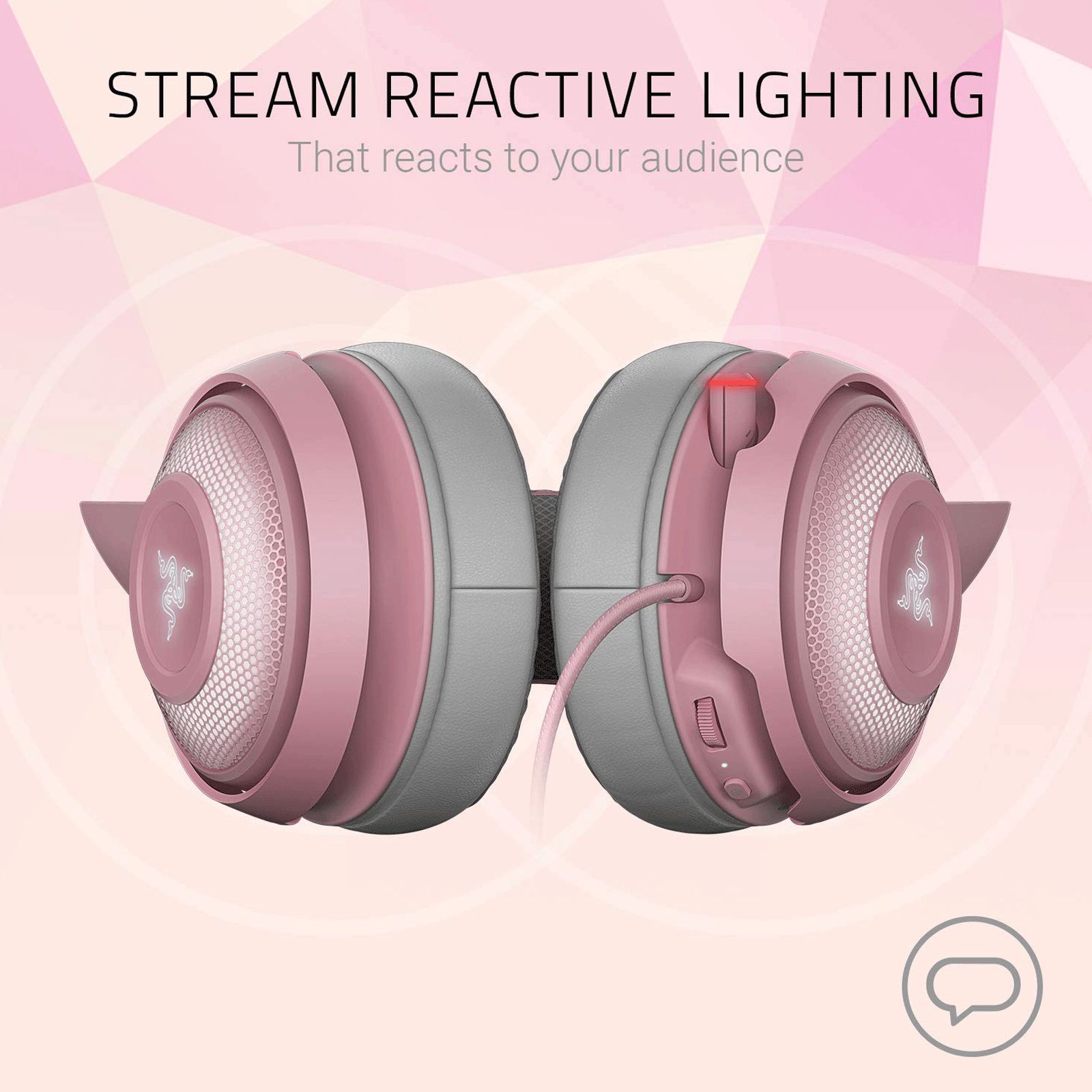 RAZER Kraken Kitty Quartz RZ04-02980200-R3M1 Wired Gaming Headset with Active Noise Cancellation (Stream Reactive Lighting, Over Ear, Pink) RAZER Kraken Kitty Quartz RZ04-02980200-R3M1 Wired Gaming Headset with Active Noise Cancellation (Stream Reactive Lighting, Over Ear, Pink)_6