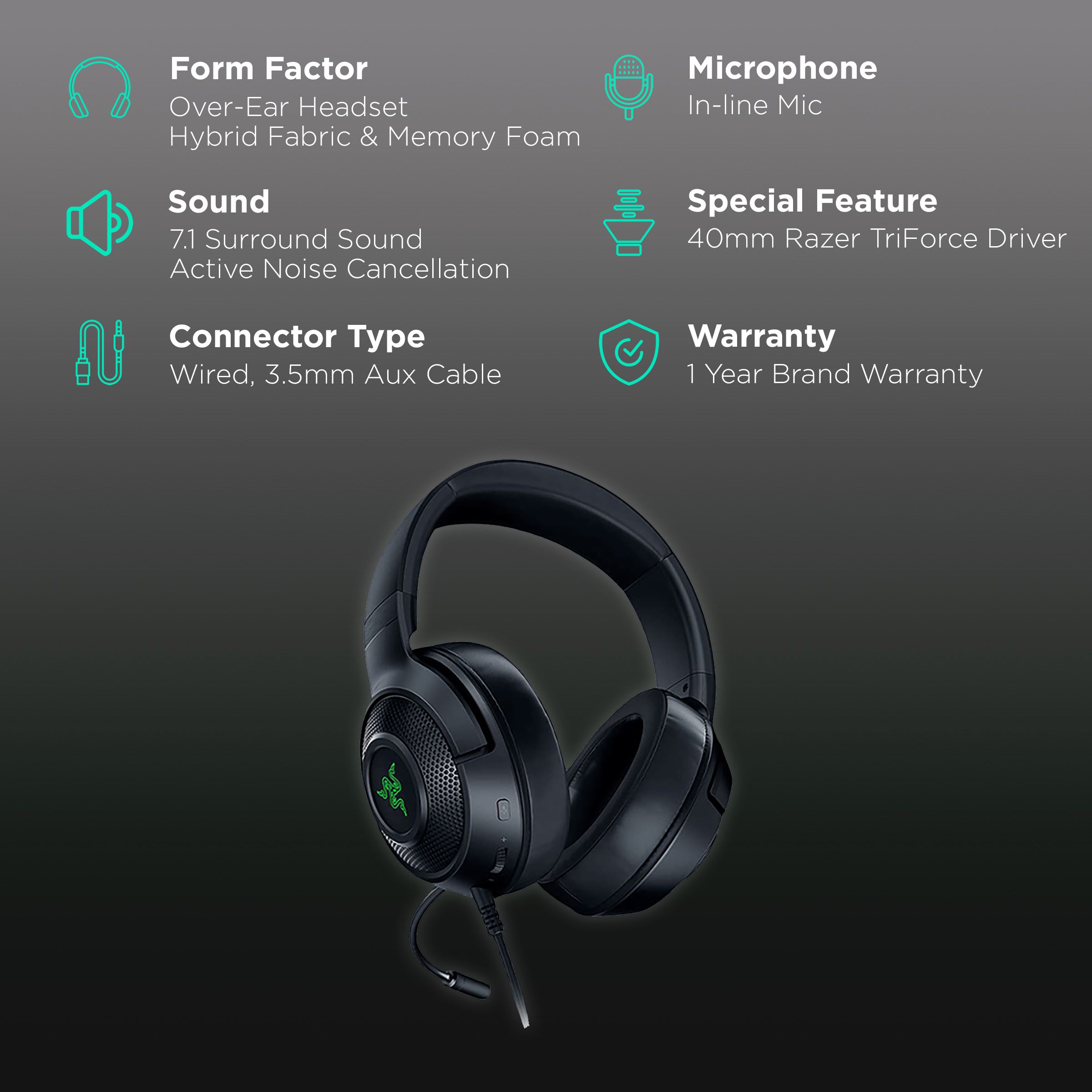 RAZER Kraken V3 X RZ04-03750100-R3M1 Wired Gaming Headset with Active Noise Cancellation (7.1 Surround Sound, Over Ear, Black) RAZER Kraken V3 X RZ04-03750100-R3M1 Wired Gaming Headset with Active Noise Cancellation (7.1 Surround Sound, Over Ear, Black)_2