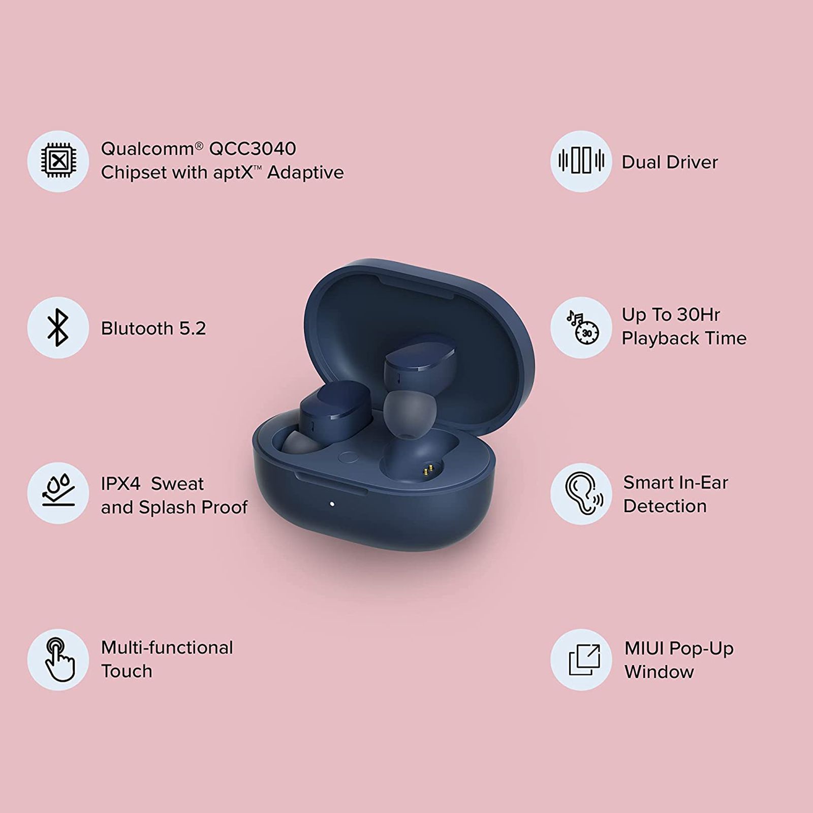 Redmi Earbuds 3 Pro TWSEJ08LS TWS Earbuds with Passive Noise Cancellation (IPX4 Splash & Sweatproof Resistant, 30 Hours Playback, Blue)_7