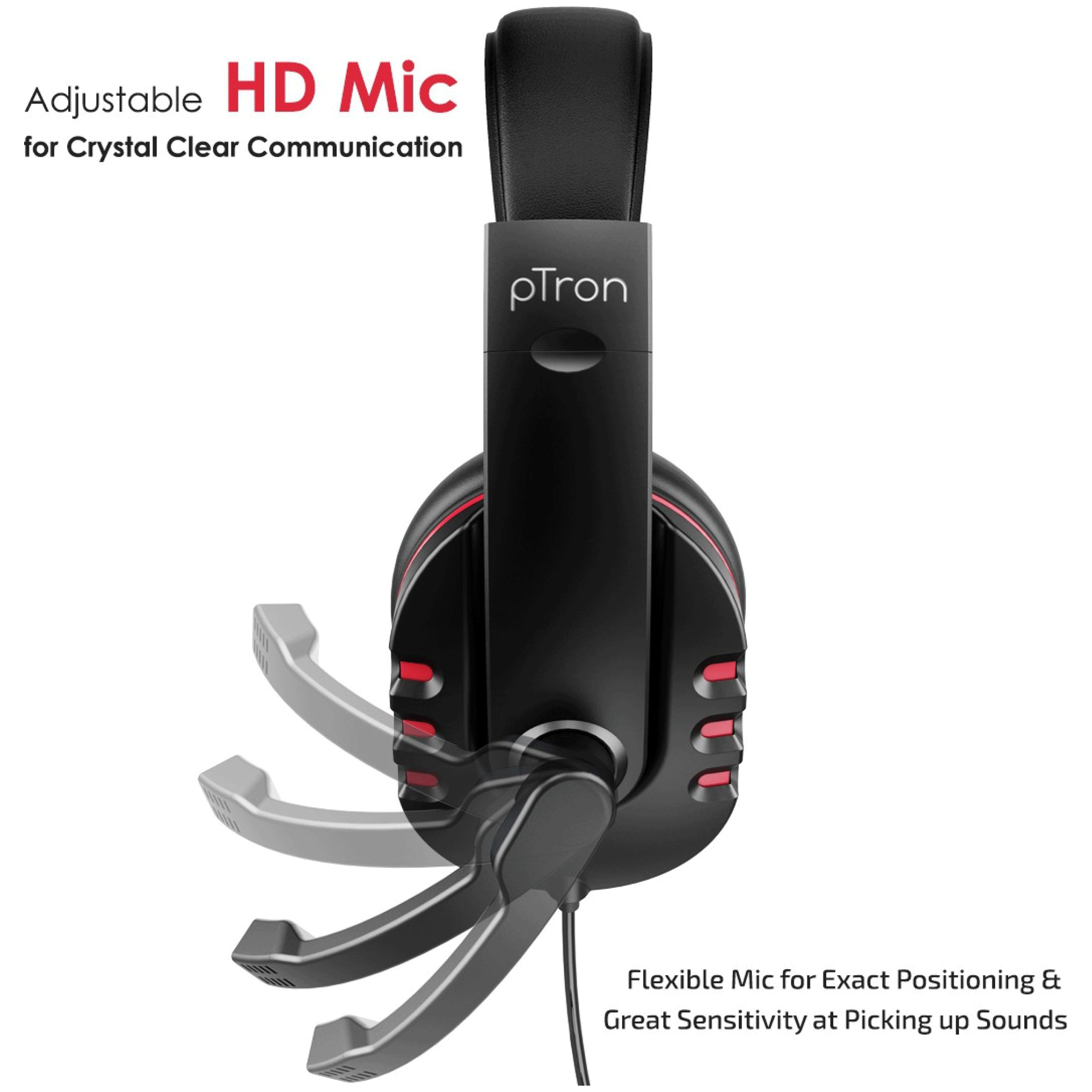 pTron Soundster Arcade 140317989 Over-Ear Wired Gaming Headphone with Mic (40mm Dynamic Driver, Black/Red)_6