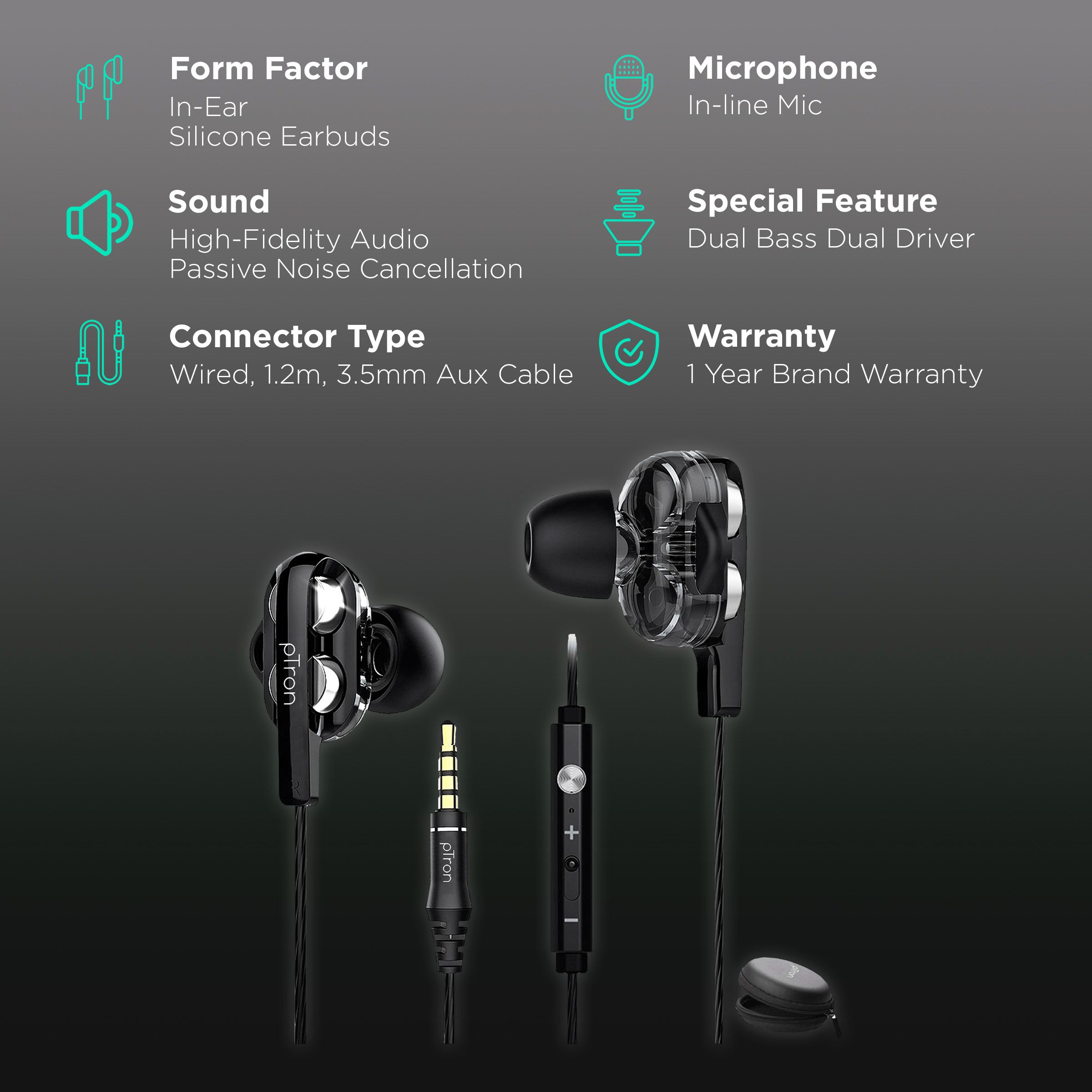 pTron Boom Pro 140317791 Wired Earphone with Mic (In Ear, Black/Silver)_2