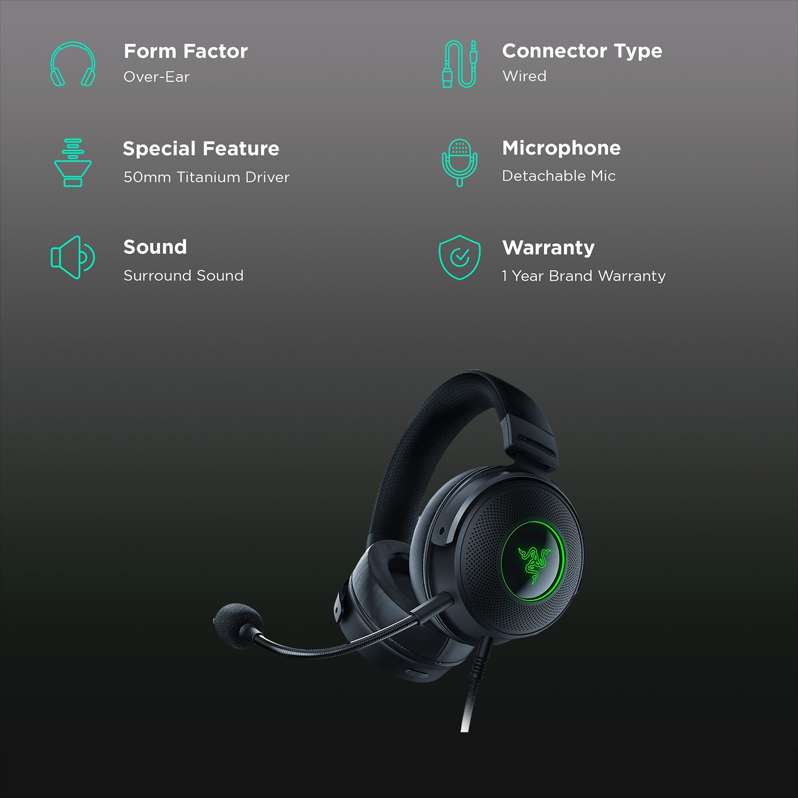 RAZER Kraken V3 HyperSense RZ04-03770100-R3M1 USB Gaming Headset Noise Cancellation (7.1 Surround Sound, Over Ear, Black)_2
