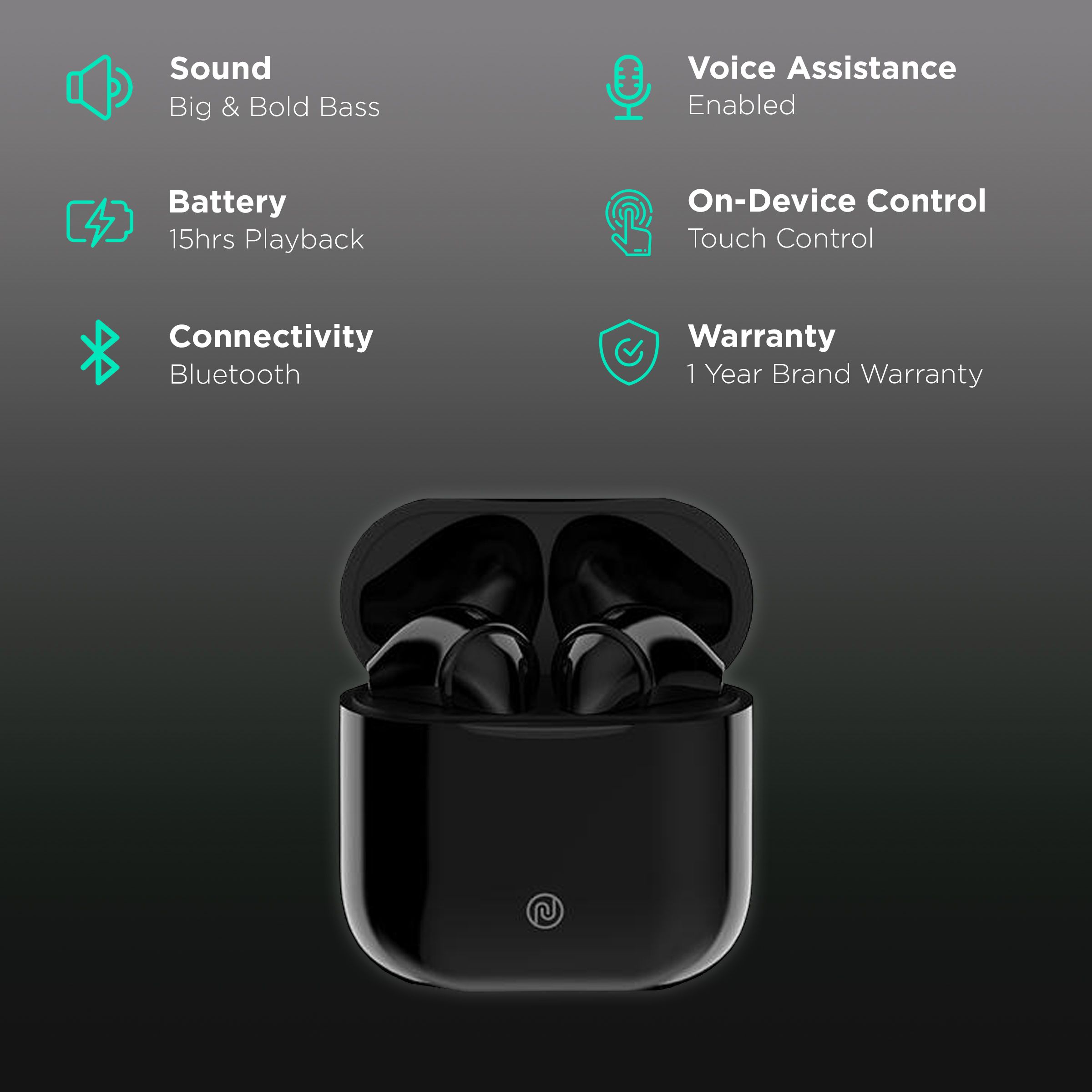 noise Air Buds Nano AUD-HDPHN-AIRBUDS TWS Earbuds (Water Resistant, 15 Hours Playtime, Jet Black)_2