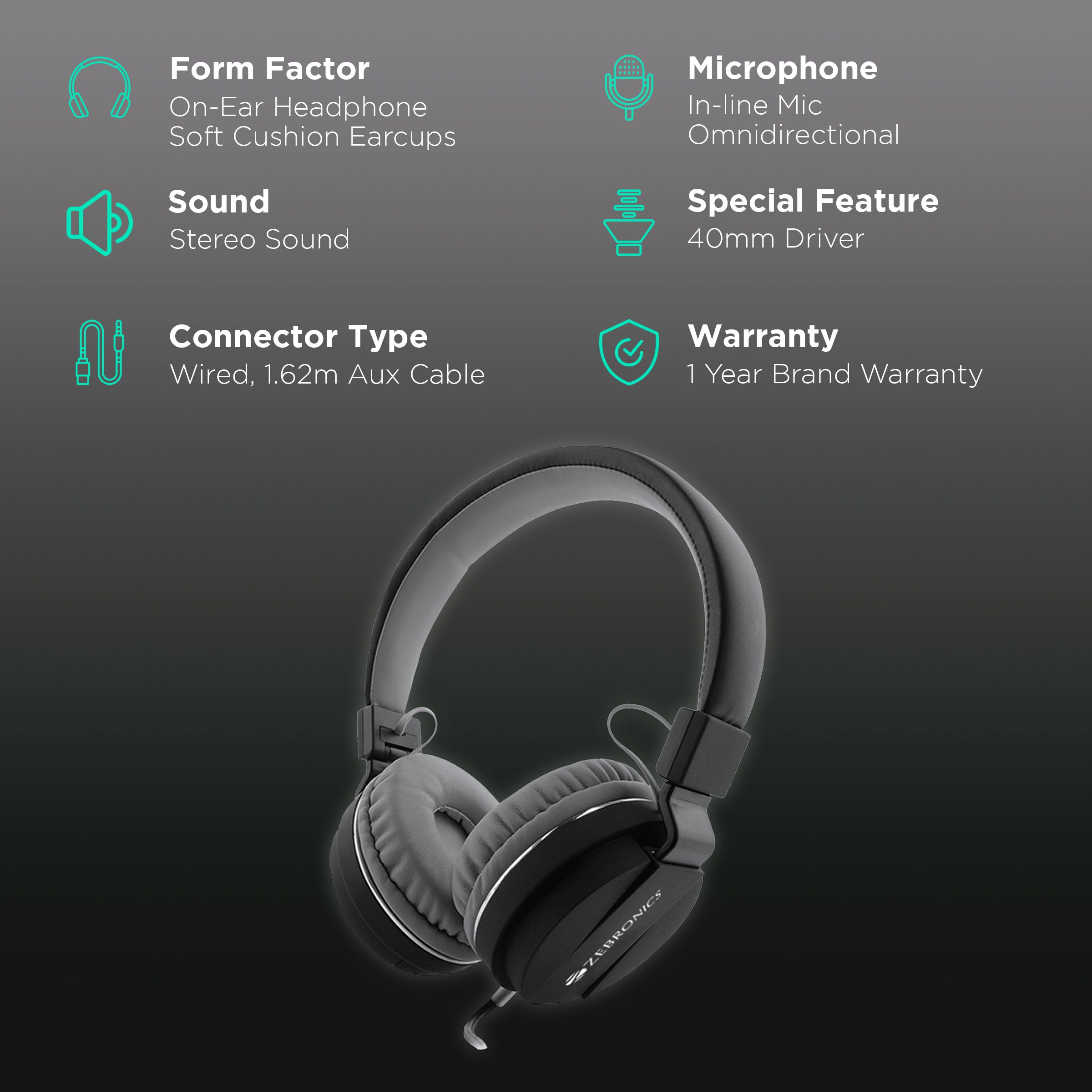 ZEBRONICS Storm Wired Headphone with Mic (On Ear, Black) ZEBRONICS Storm Wired Headphone with Mic (On Ear, Black)_2