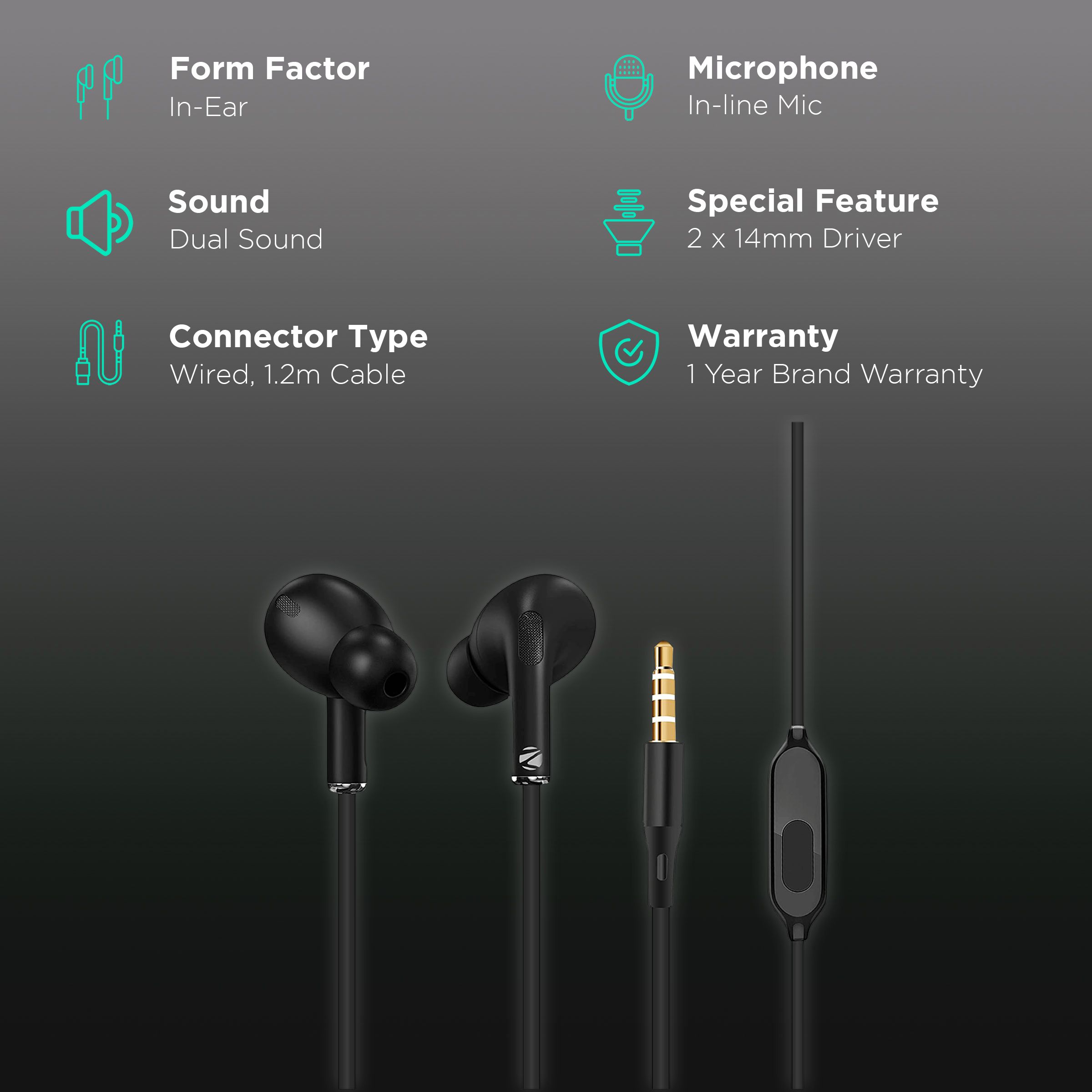 ZEBRONICS Tulip Wired Earphone with Mic (In Ear, Black)_2