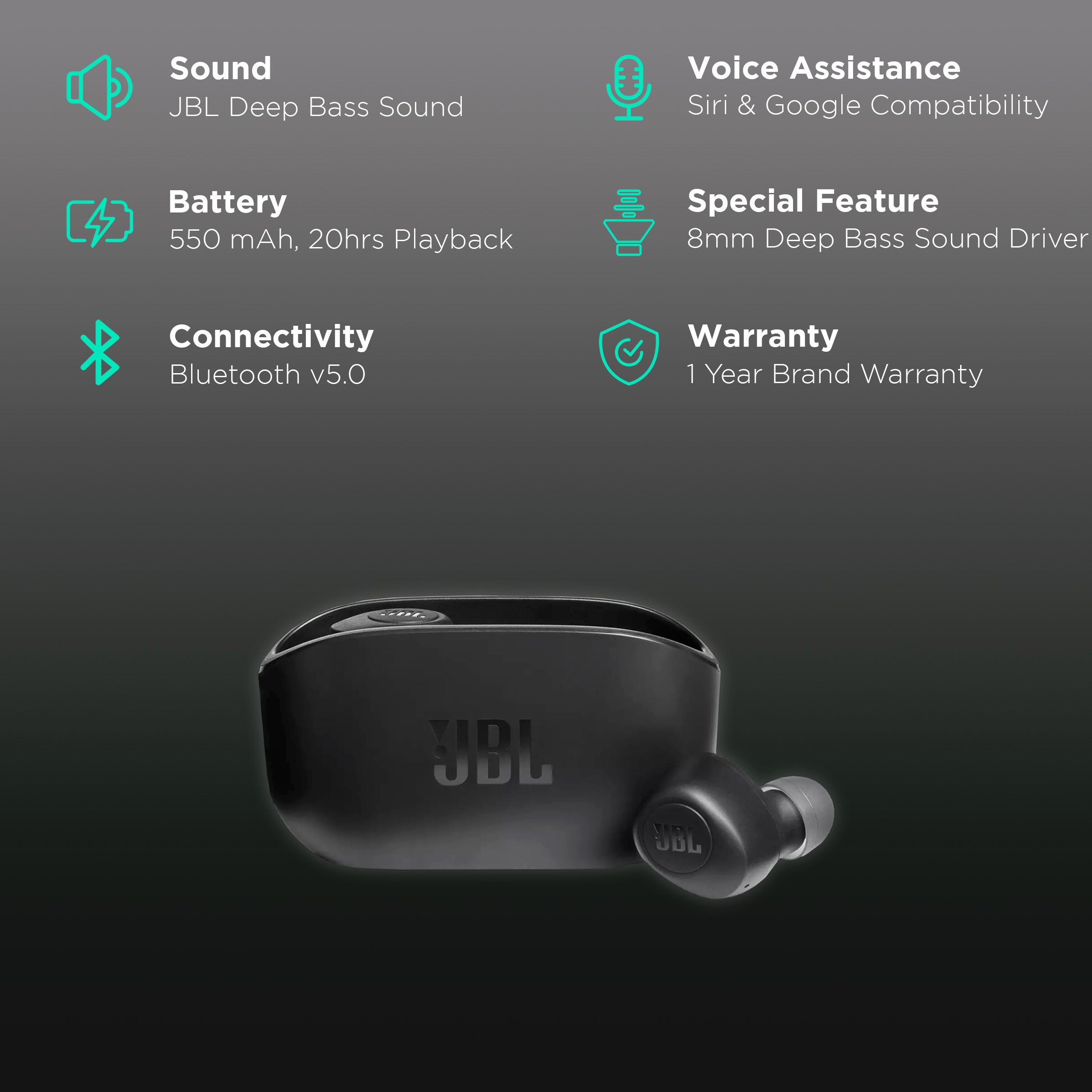 JBL Wave 100 JBLW100TWSBLKIN TWS Earbuds (20 Hours Playback, Black) JBL Wave 100 JBLW100TWSBLKIN TWS Earbuds (20 Hours Playback, Black)_2