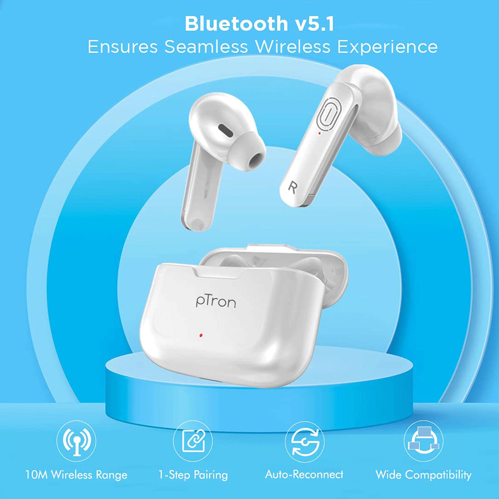pTron Bassbuds Duo 140318114 TWS Earbuds with Passive Noise Cancellation (IPX4 Water Resistant, 15 Hours Playback, White)_6